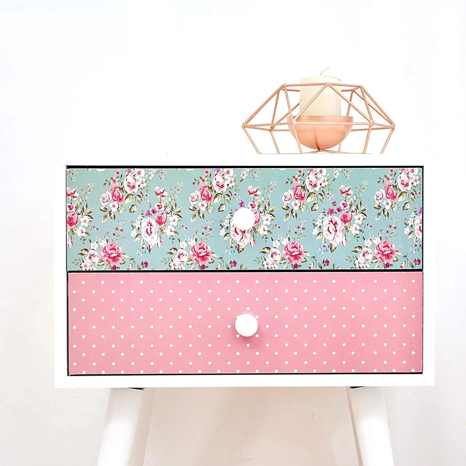 Cherry Tree Furniture CANTERBURY Wooden 2-Drawer Bedside Table Nightstand, Rose & Polka Dot Pattern - Image 4