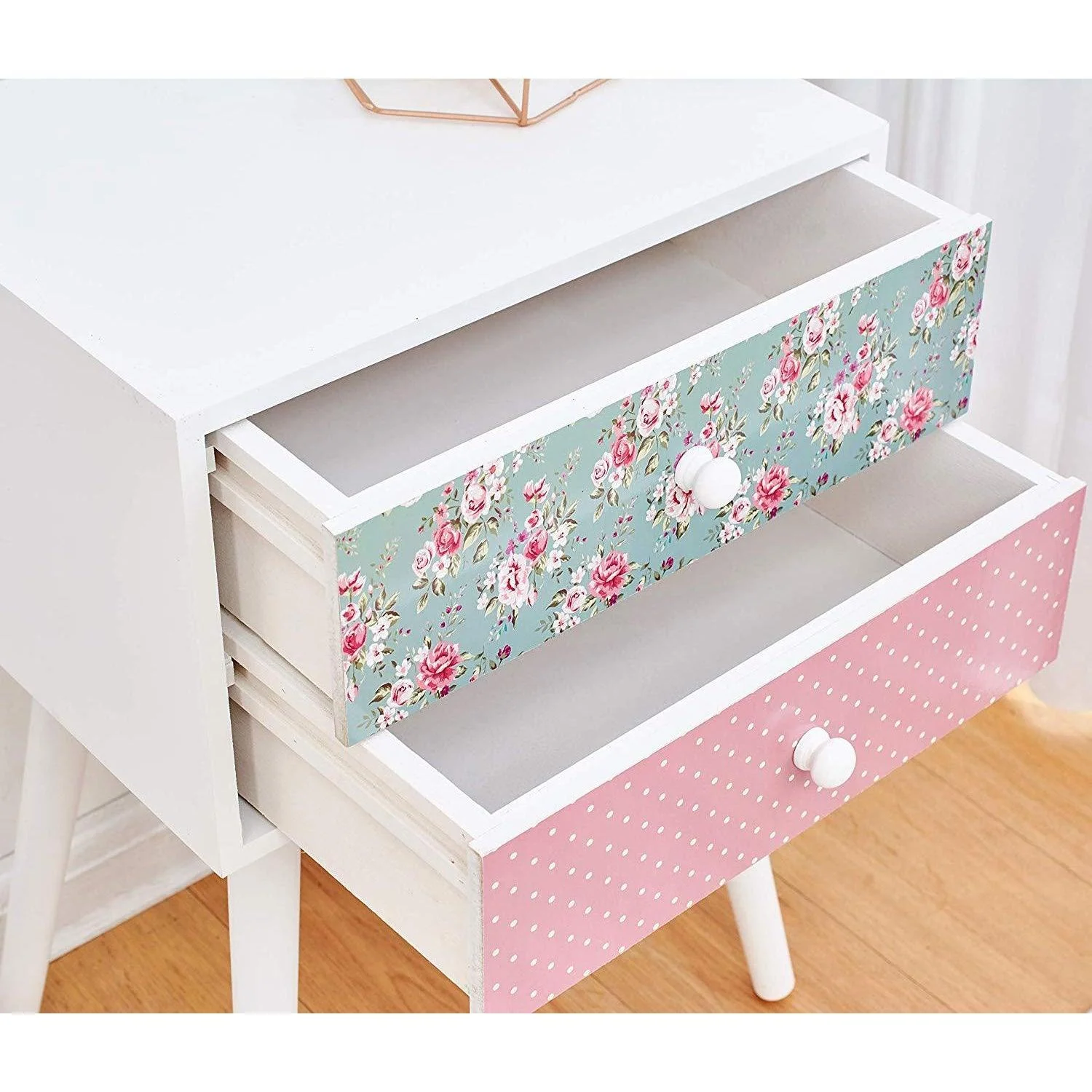 Cherry Tree Furniture CANTERBURY Wooden 2-Drawer Bedside Table Nightstand, Rose & Polka Dot Pattern - Image 5
