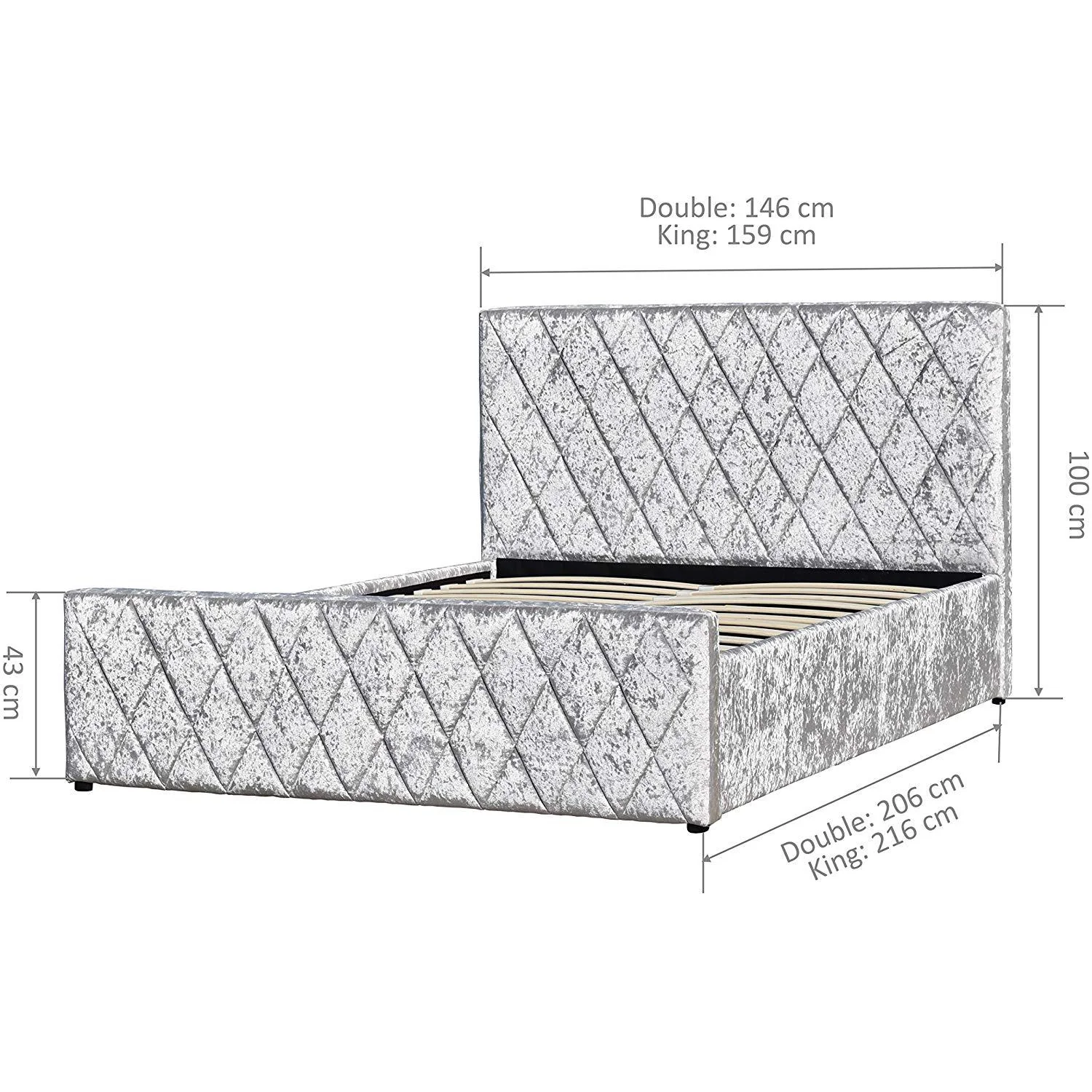 Hayden Crushed Velvet Side Lift Storage Ottoman Upholstered Bed Frame Silver - Image 5