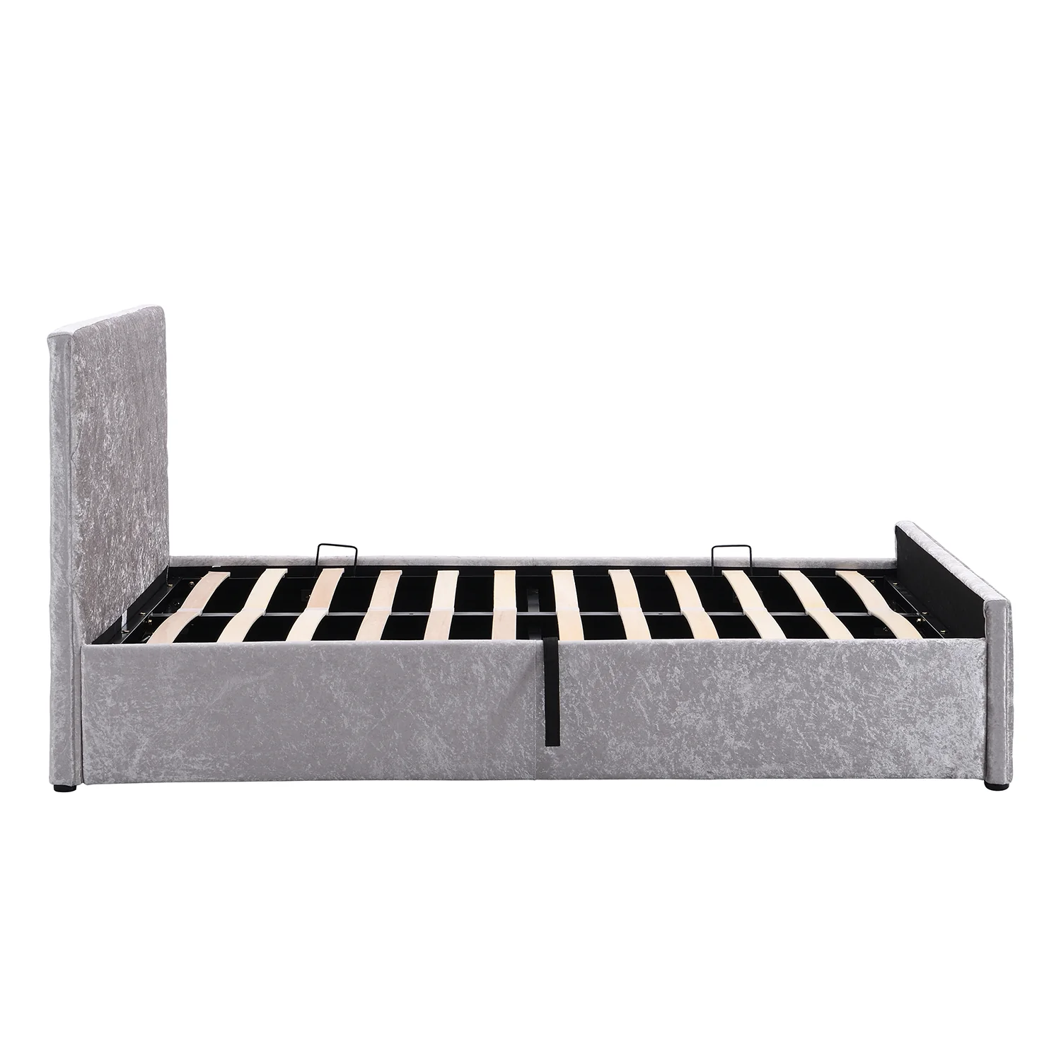 Hayden Crushed Velvet Side Lift Storage Ottoman Upholstered Bed Frame Silver - Image 7