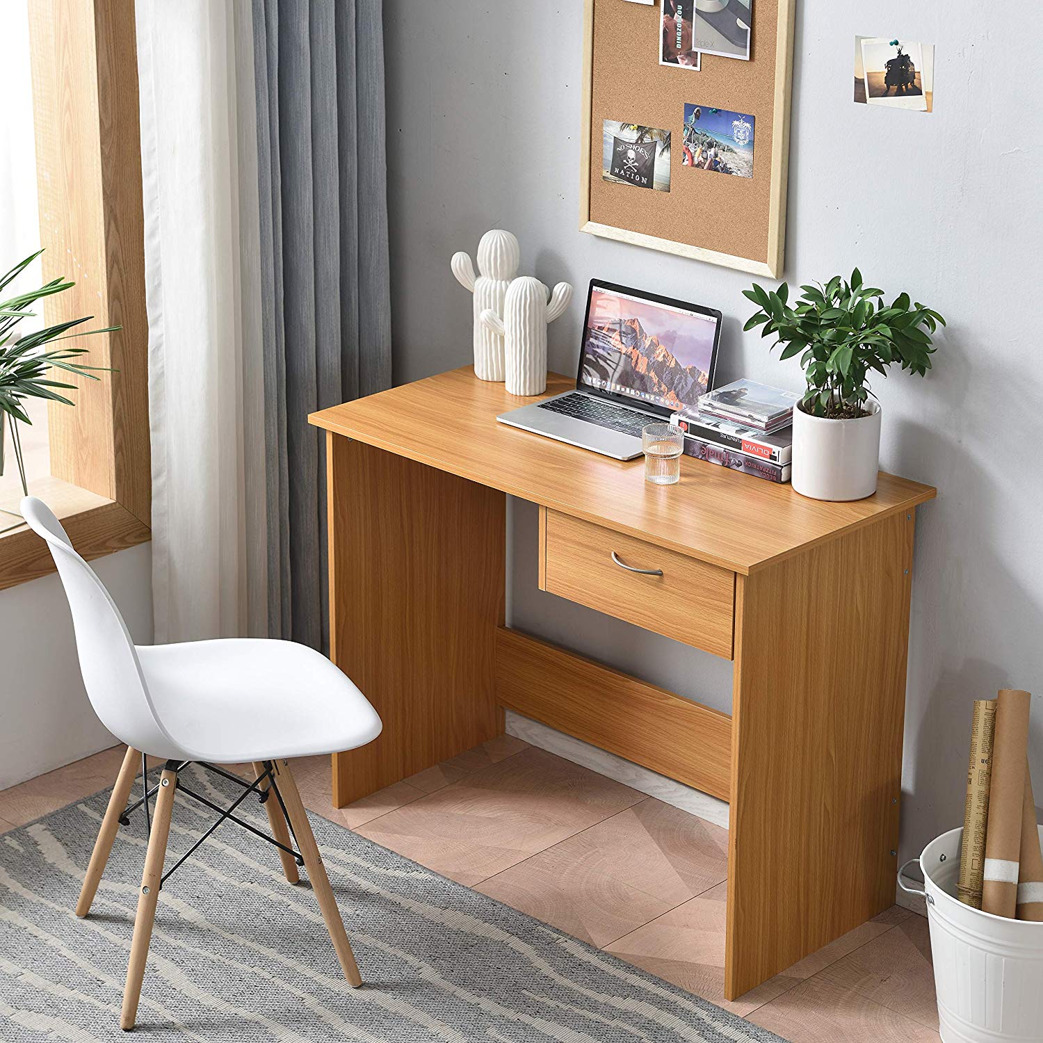 Cherry Tree Furniture MERV Computer Desk Home Office Desk with Drawer Beech Colour - Image 3