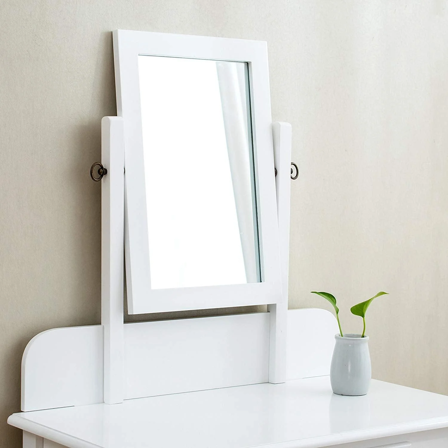 1-Drawer White Dressing Table with Stool & Single Square Mirror - Image 4