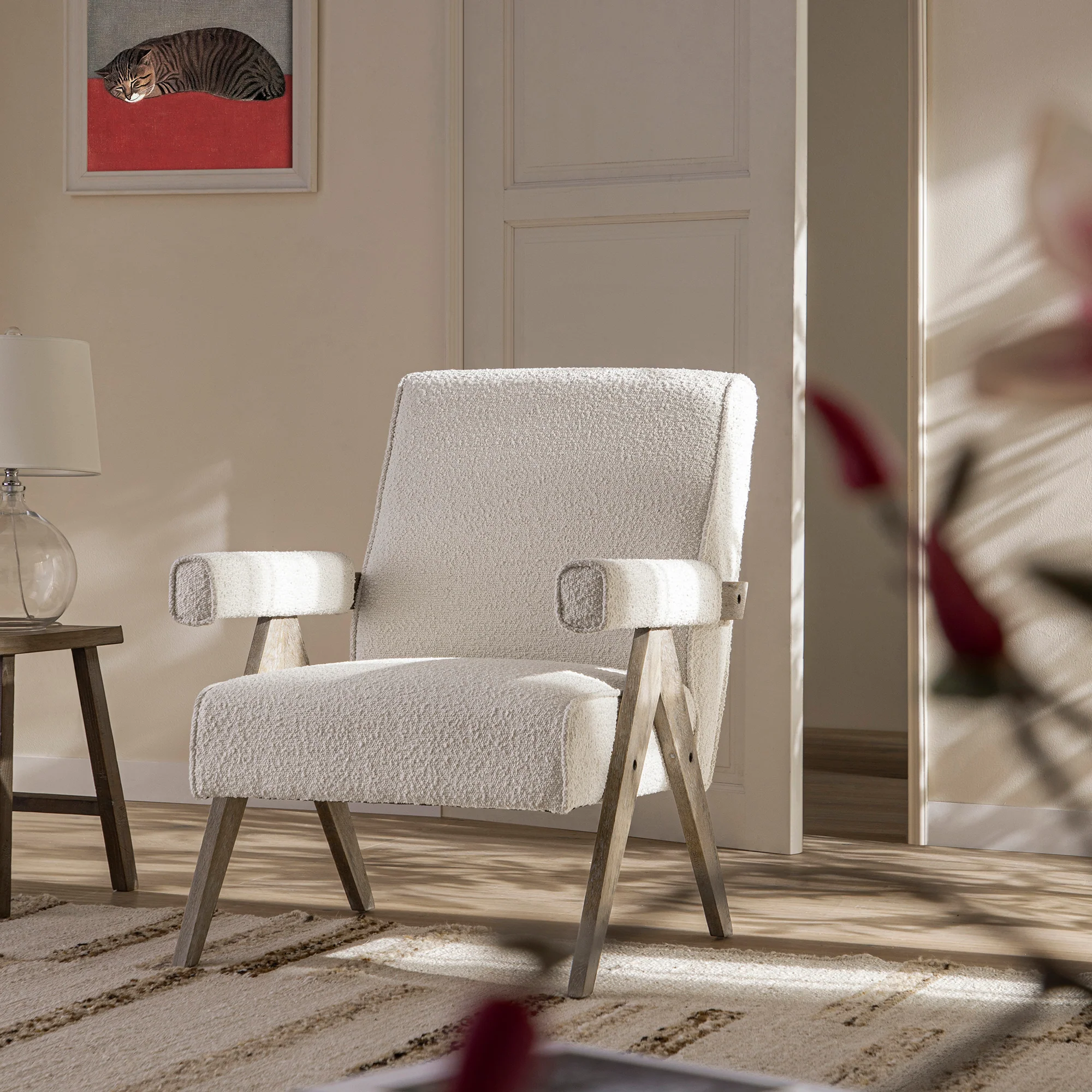 Chinnor Beige Boucle Weathered Oak Frame Accent Chair - Image 4