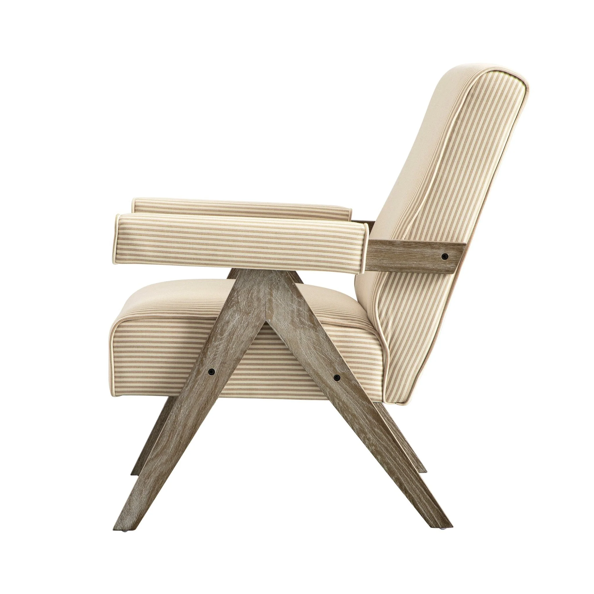Chinnor Ochre Striped Linen Blend Weathered Oak Frame Accent Chair - Image 11