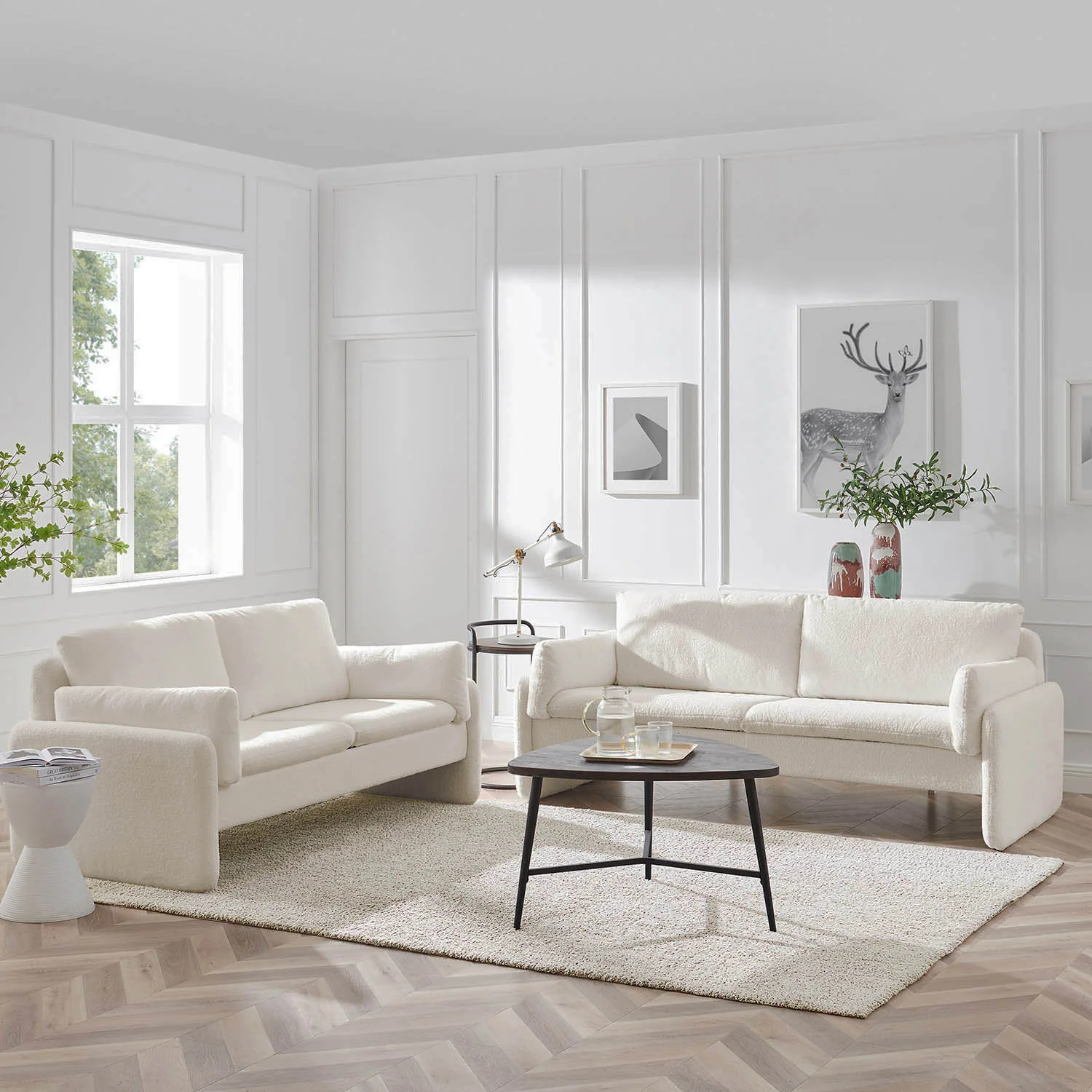 Clapham 3-Seater Ecru Boucle Sofa - Image 3