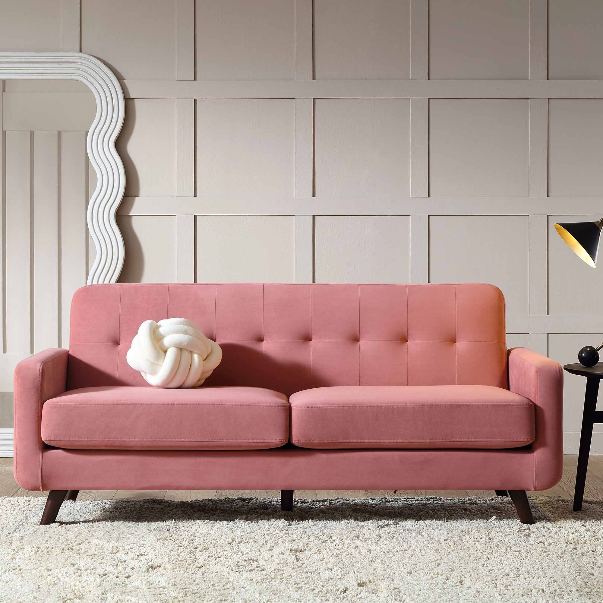 Clarence 3-Seater Sofa in Blush Pink Velvet - Image 2