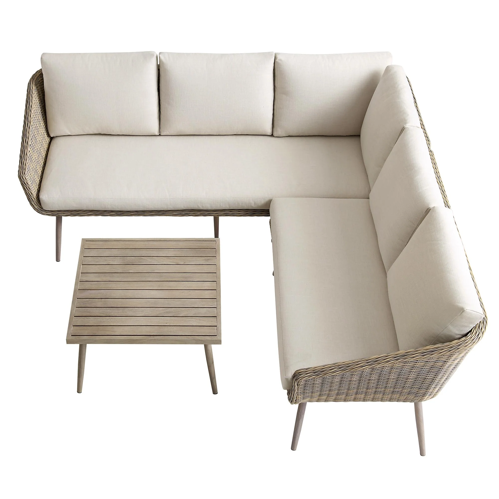 Cliveden Outdoor Aluminium Washed Wood Effect and Round Wicker Rattan Corner Sofa Set - Image 6