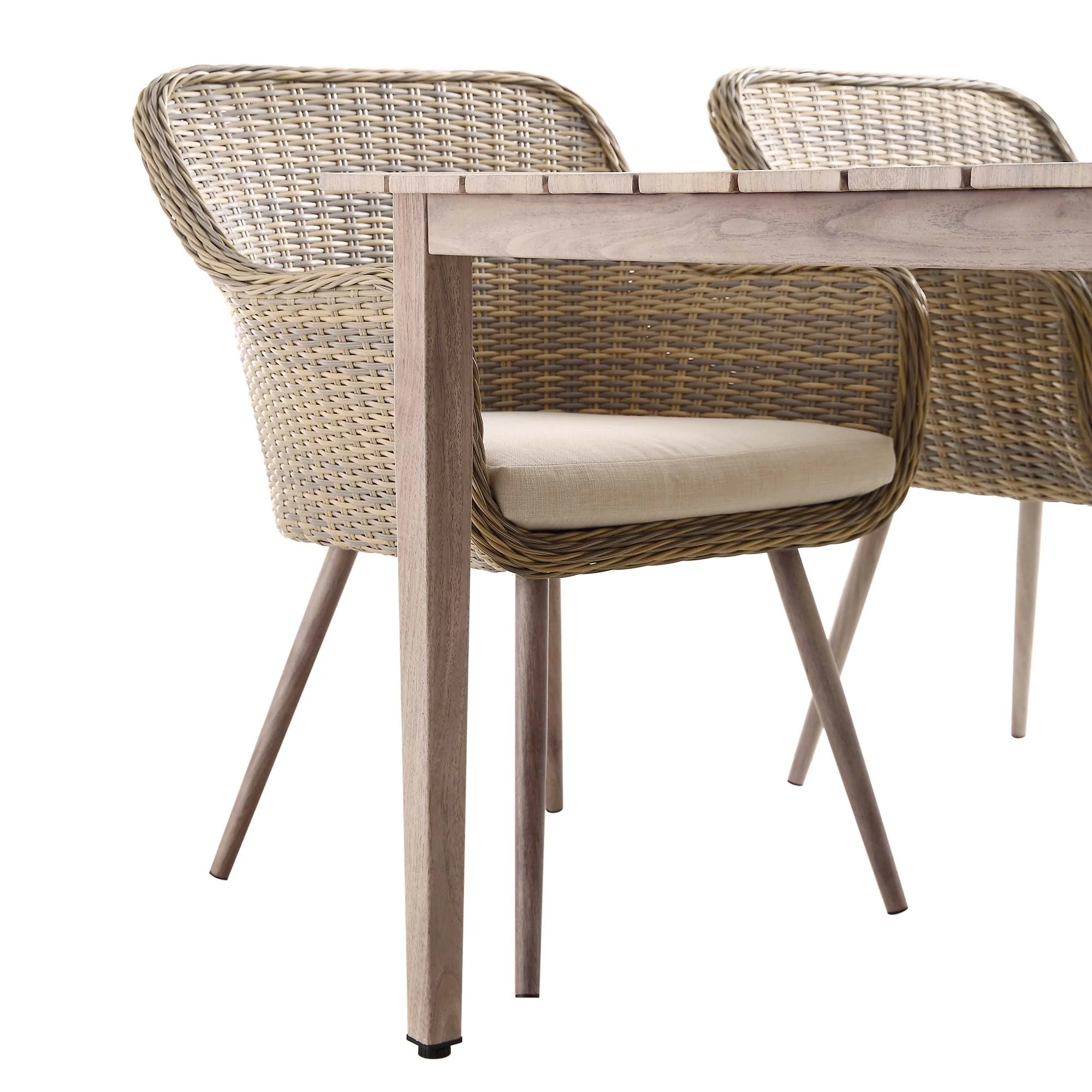 Cliveden Outdoor Aluminium Washed Wood Effect and Round Wicker Rattan 6-Seater Dining Set - Image 10