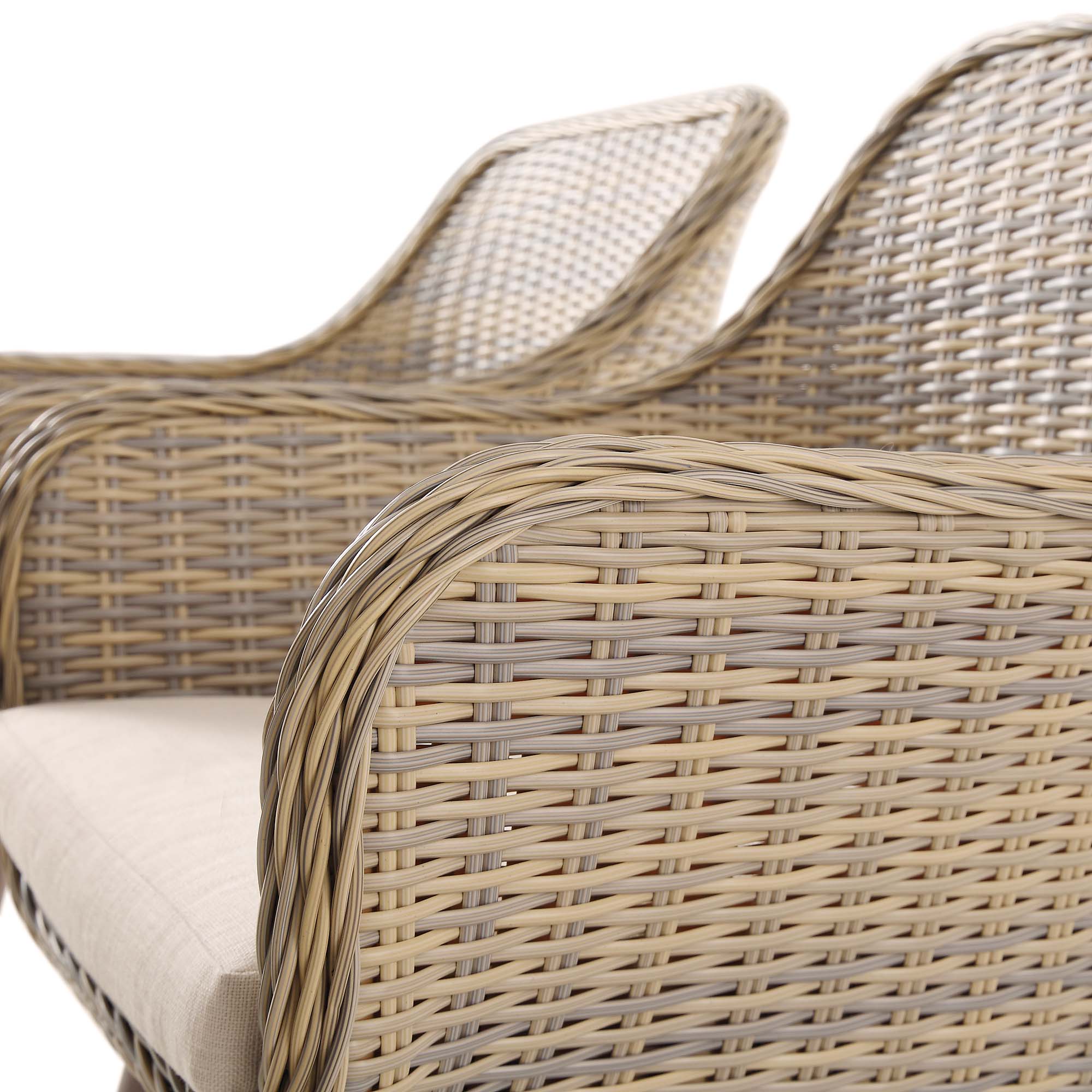 Cliveden Outdoor Aluminium Washed Wood Effect and Round Wicker Rattan 6-Seater Dining Set - Image 13