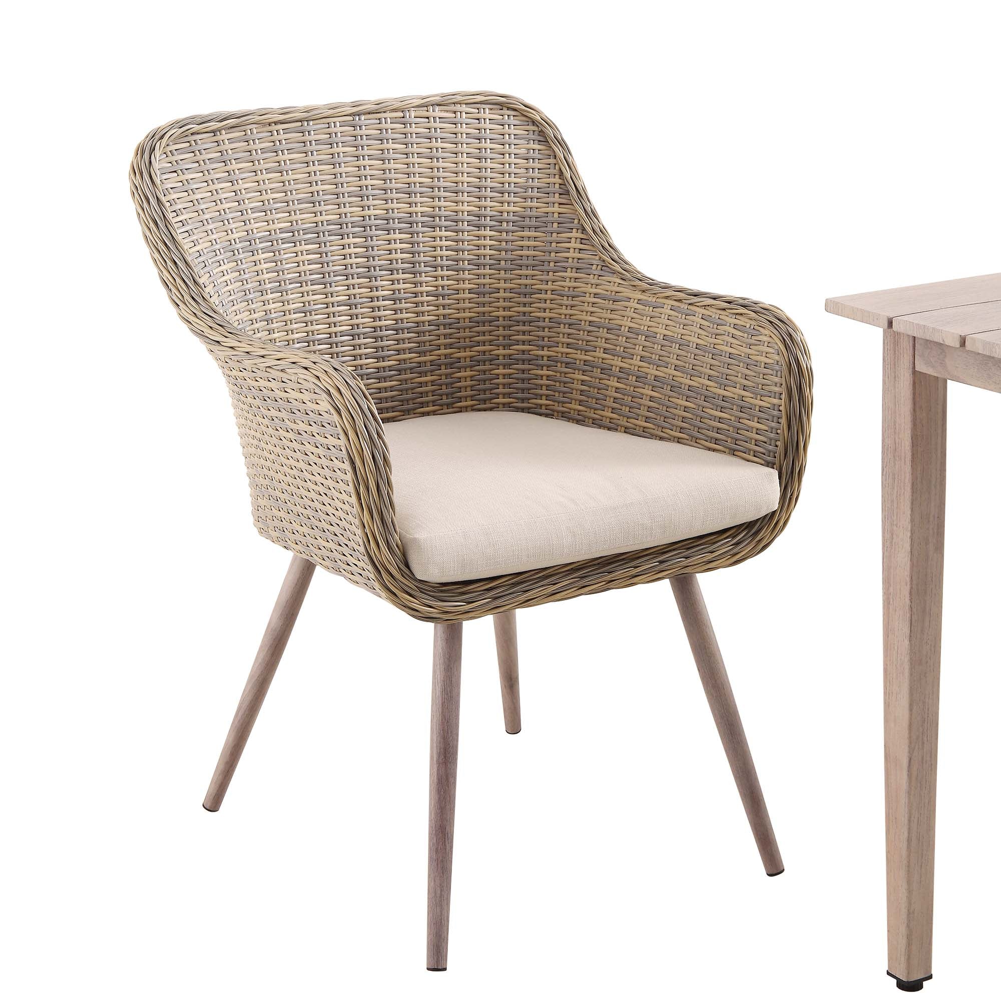 Cliveden Outdoor Aluminium Washed Wood Effect and Round Wicker Rattan 6-Seater Dining Set - Image 9