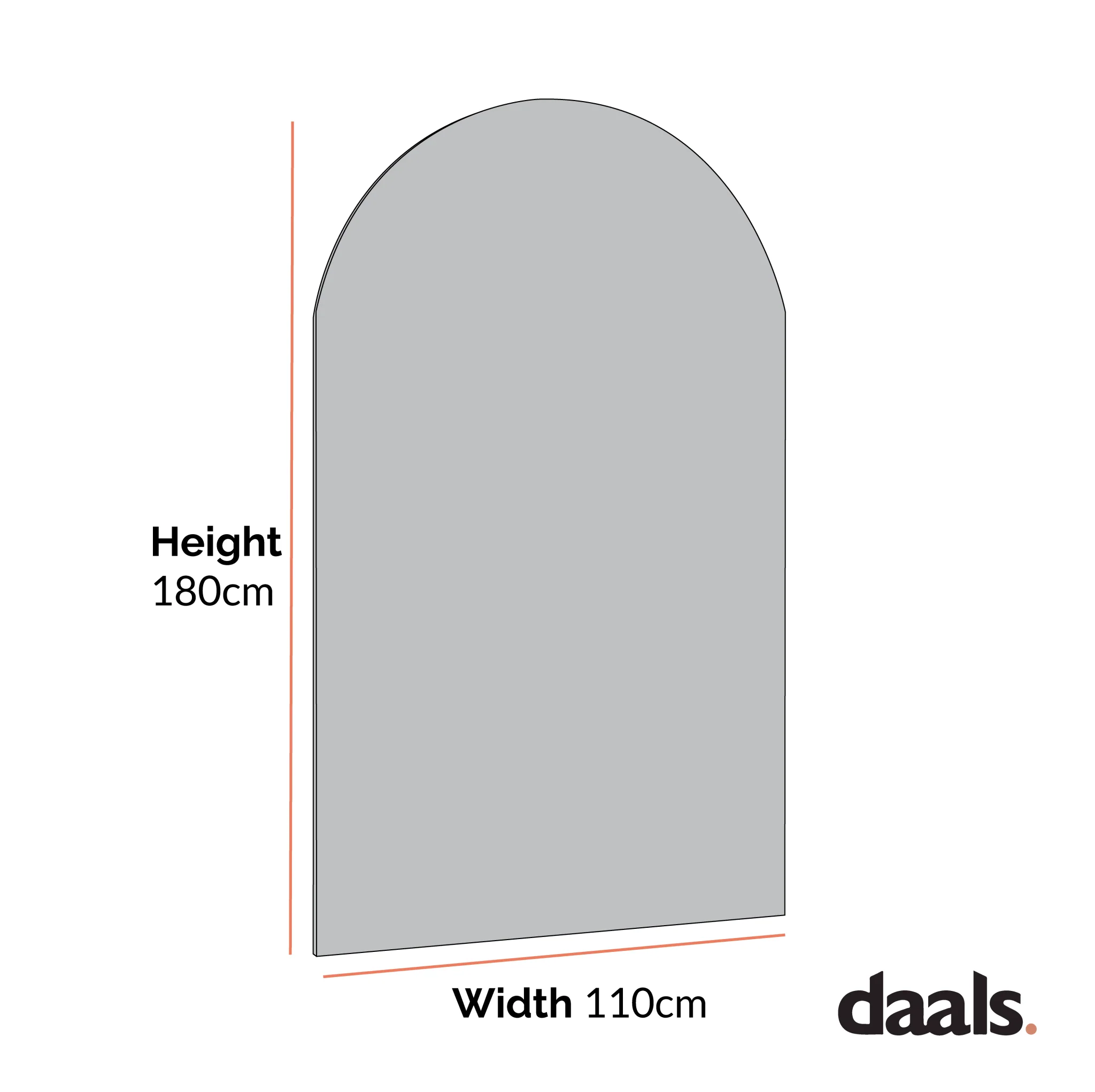 Concord Arched Frameless Full Length Extra Large Mirror 180cm x 110cm - Image 5