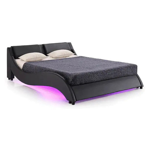 CORVUS Faux Leather Upholstered Bed Frame with Underbed LED Lights, Black - Image 6