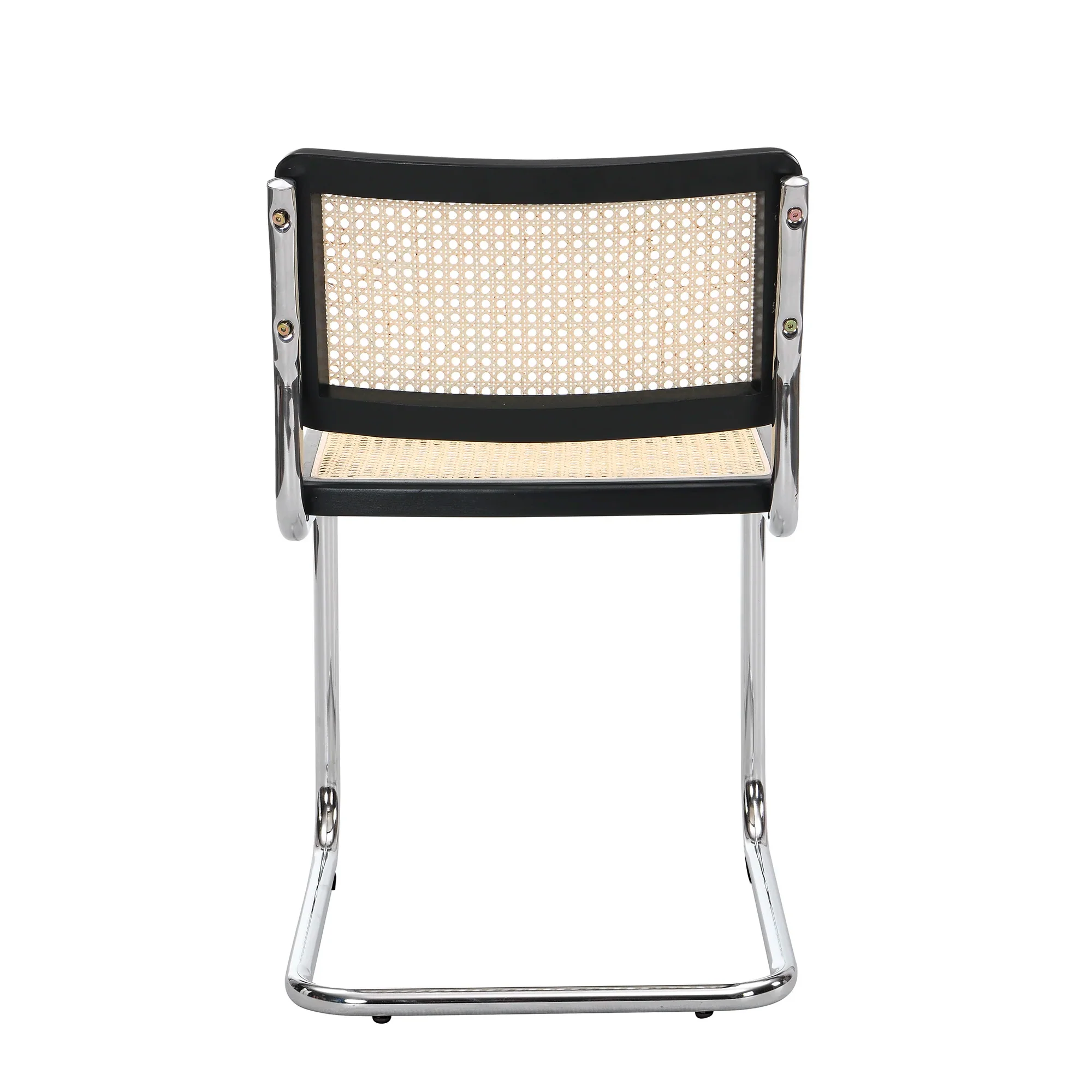 Cosenza Pair of 2 Dining Chairs, Cane & Chrome (Black) - Image 6
