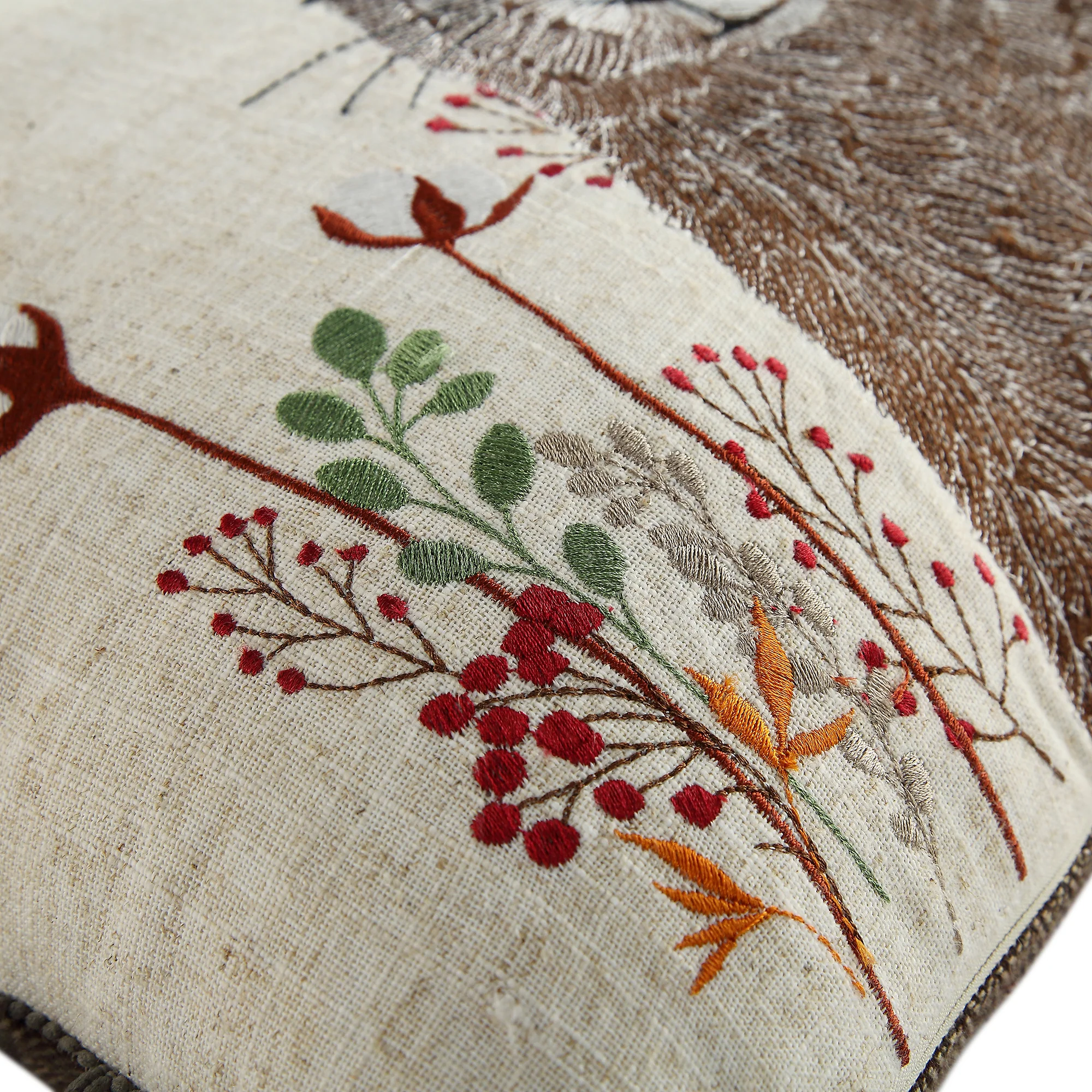 Country Collection Hare Embroidered Linen Blend Cushion - Image 6