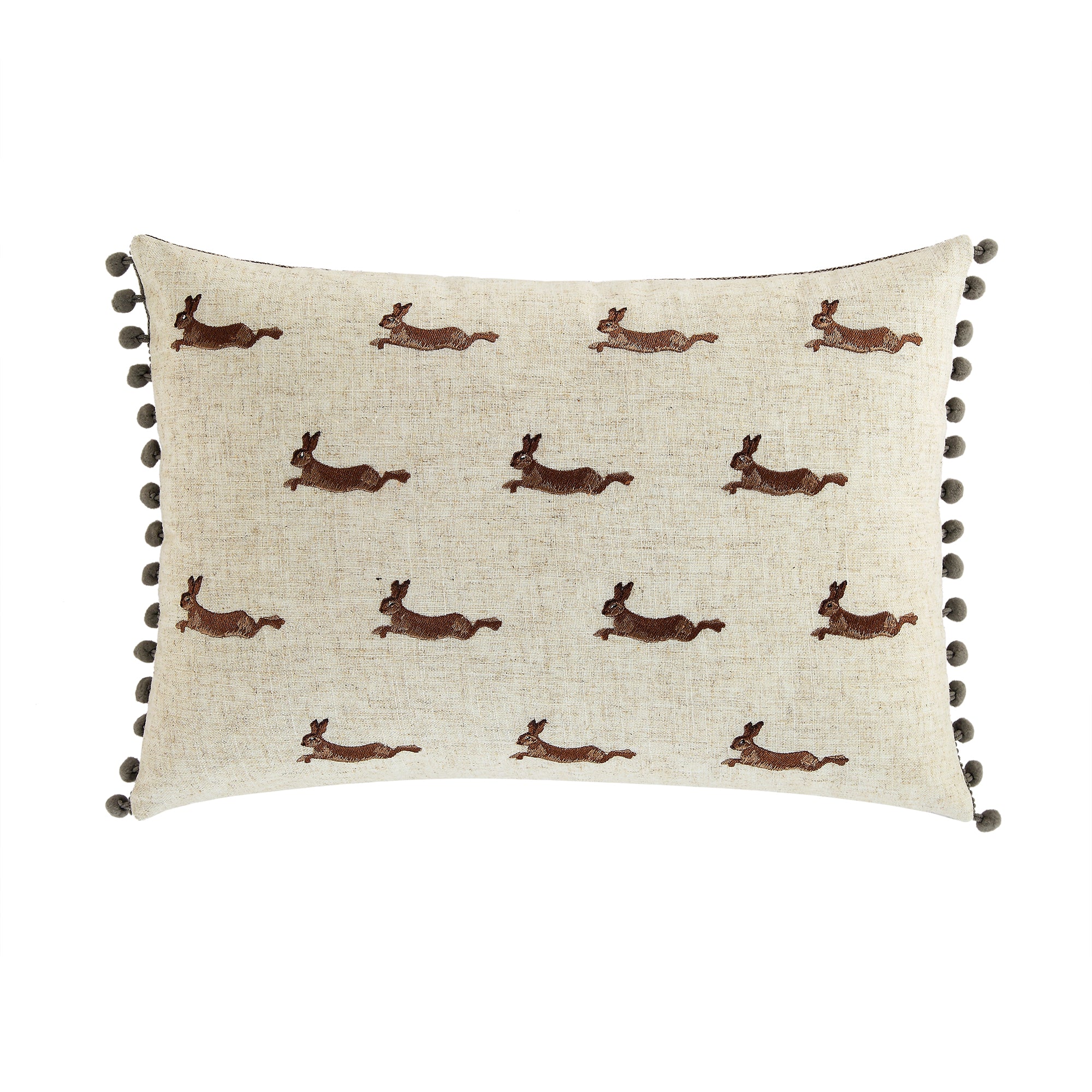 Country Collection Leaping Hare Repeat Embroidered Linen Blend Cushion - Image 3