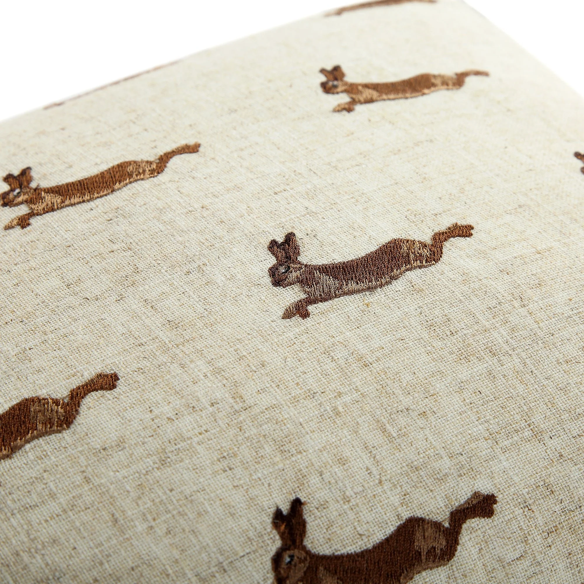 Country Collection Leaping Hare Repeat Embroidered Linen Blend Cushion - Image 4