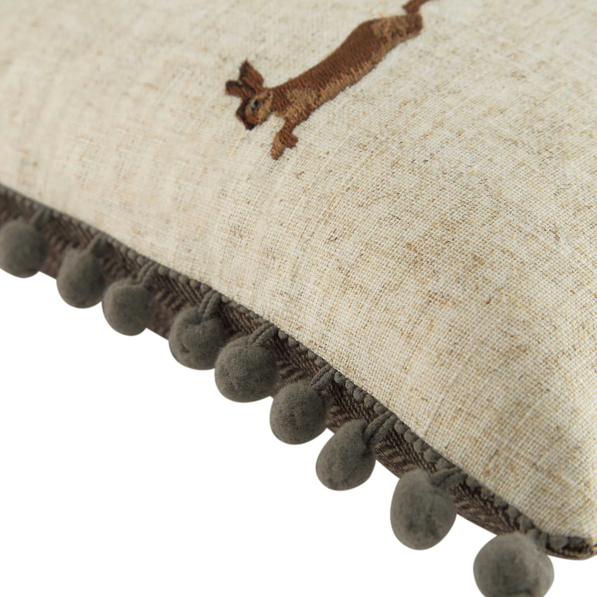 Country Collection Leaping Hare Repeat Embroidered Linen Blend Cushion - Image 7