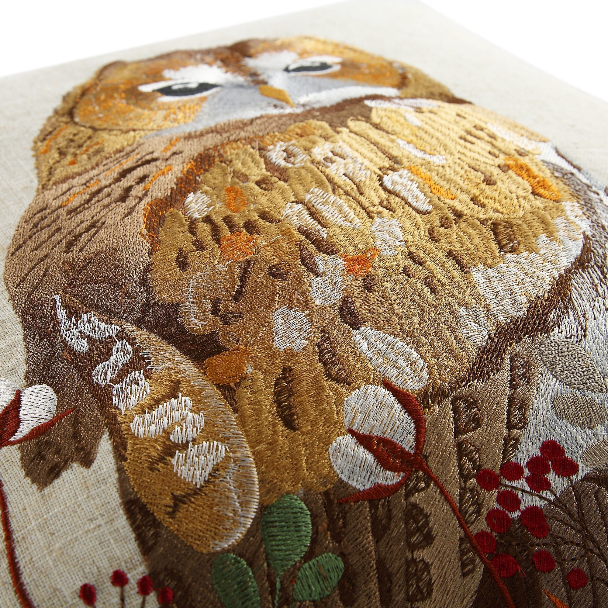 Country Collection Owl Embroidered Linen Blend Cushion - Image 5