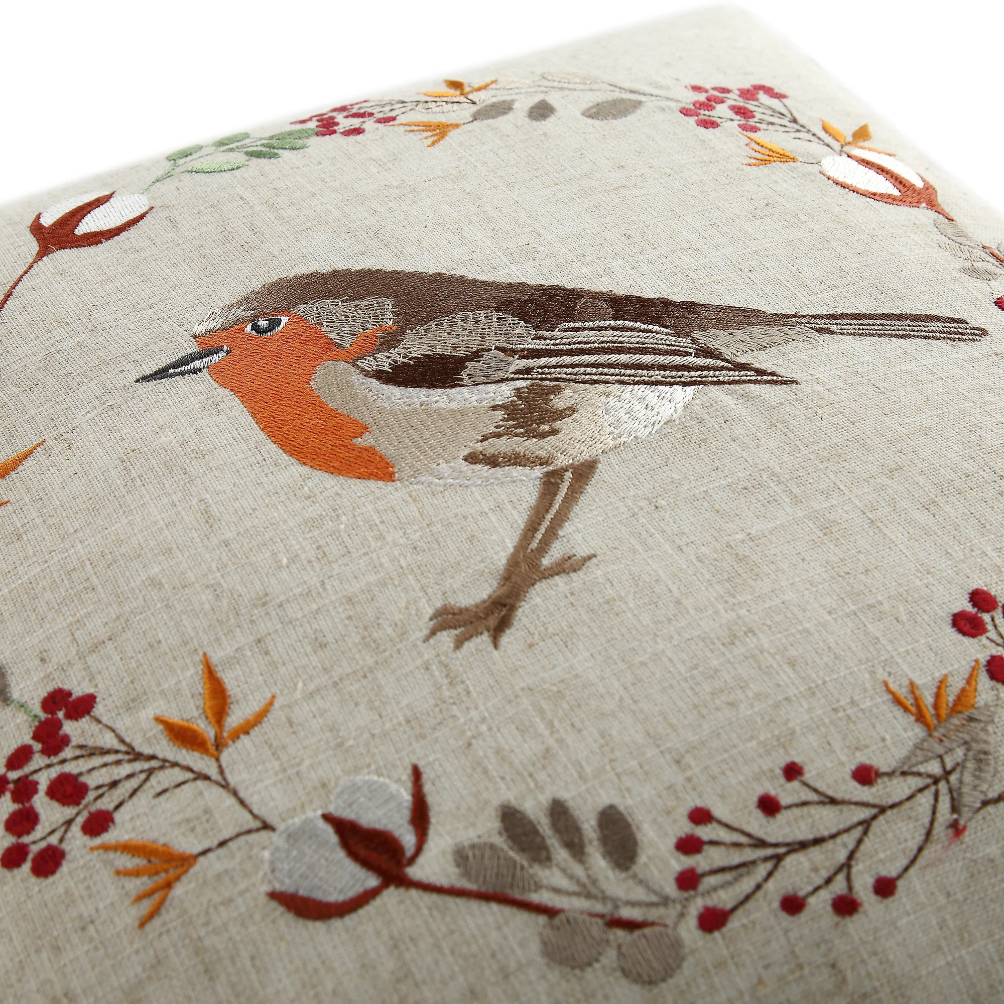 Country Collection Robin Embroidered Linen Blend Cushion - Image 6