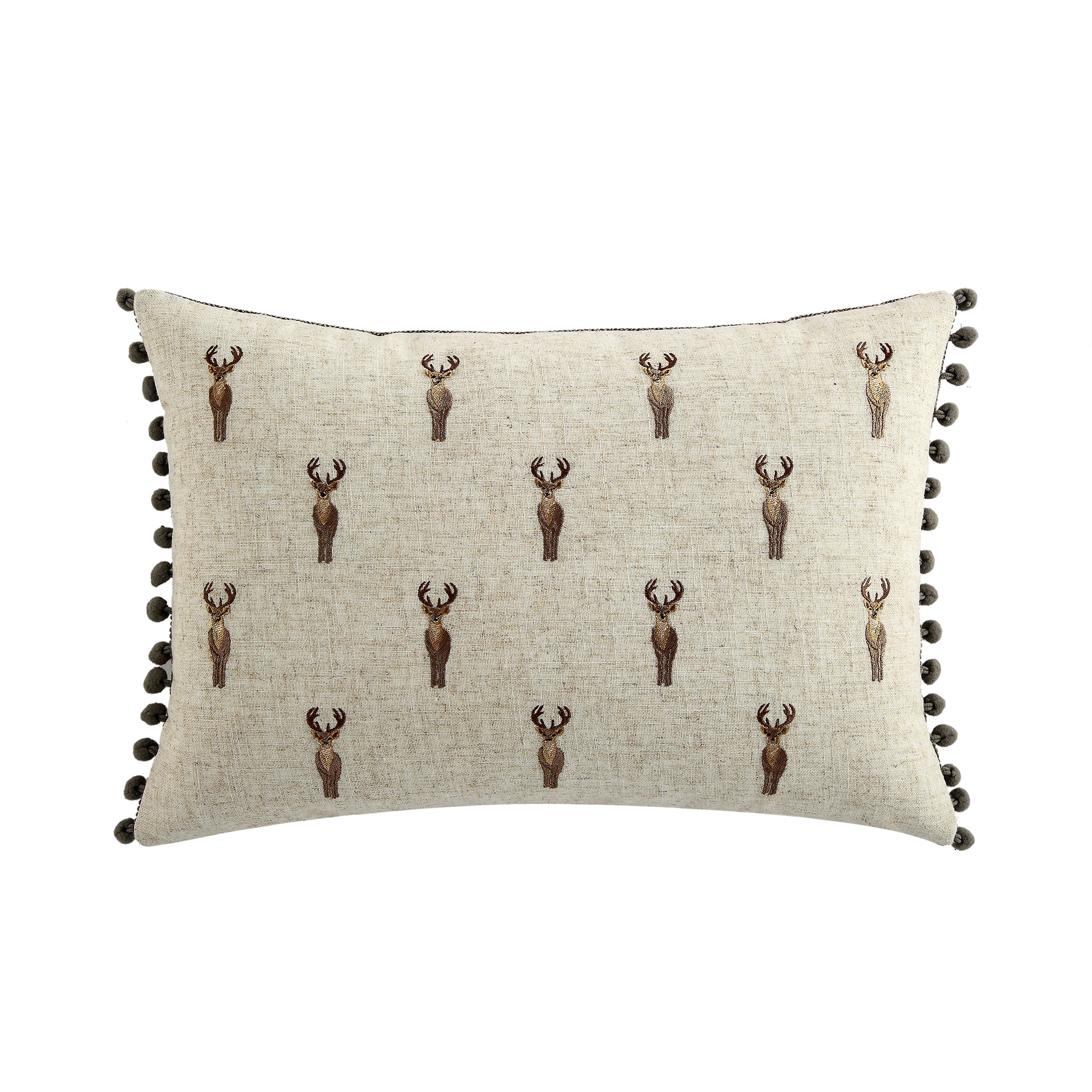Country Collection Stag Repeat Embroidered Linen Blend Cushion - Image 3