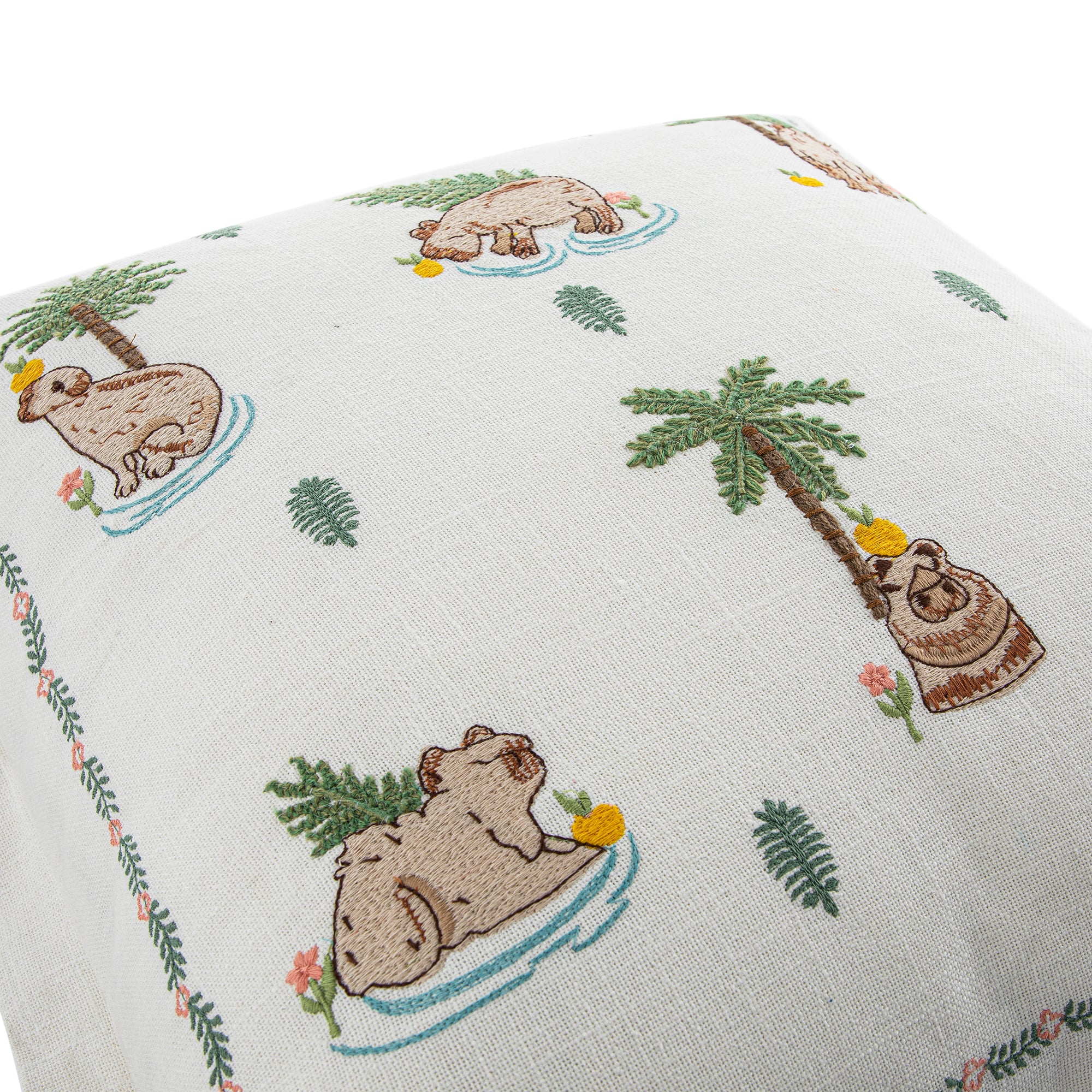 Whimsical Animals Capybaras and Yuzu Hand Embroidered Cushion - Image 2