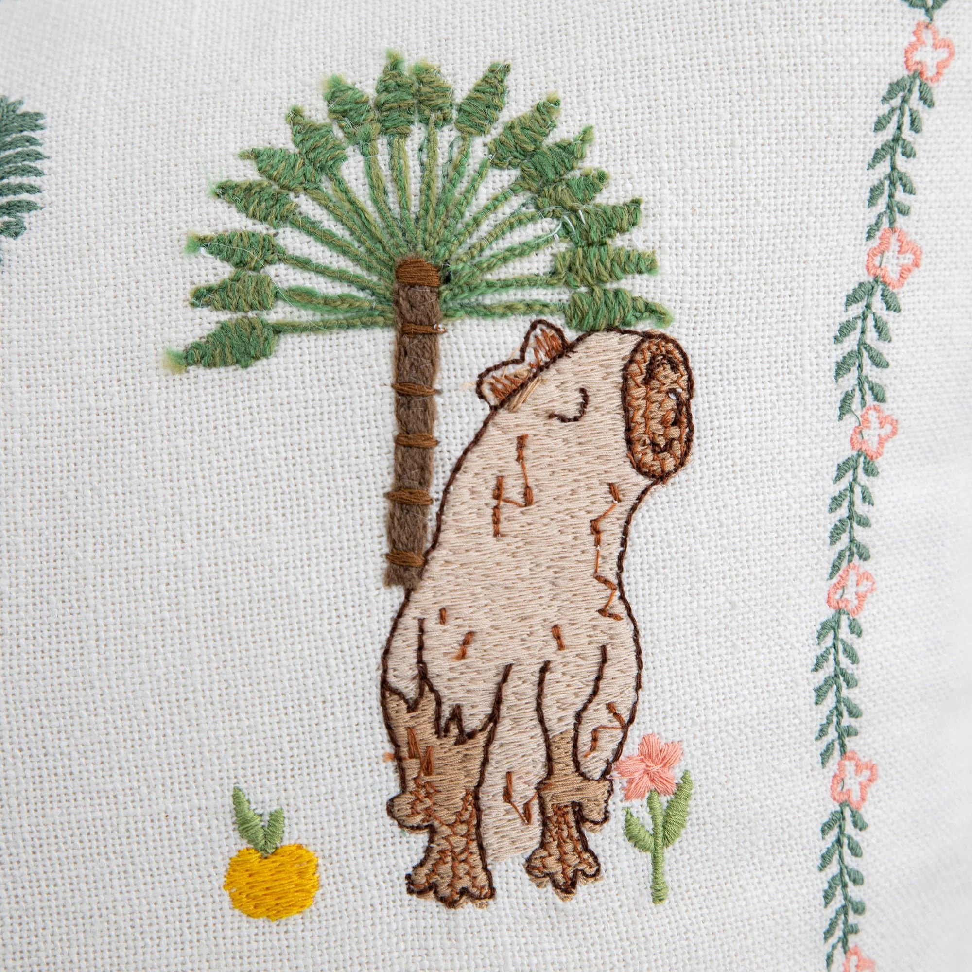 Whimsical Animals Capybaras and Yuzu Hand Embroidered Cushion - Image 6