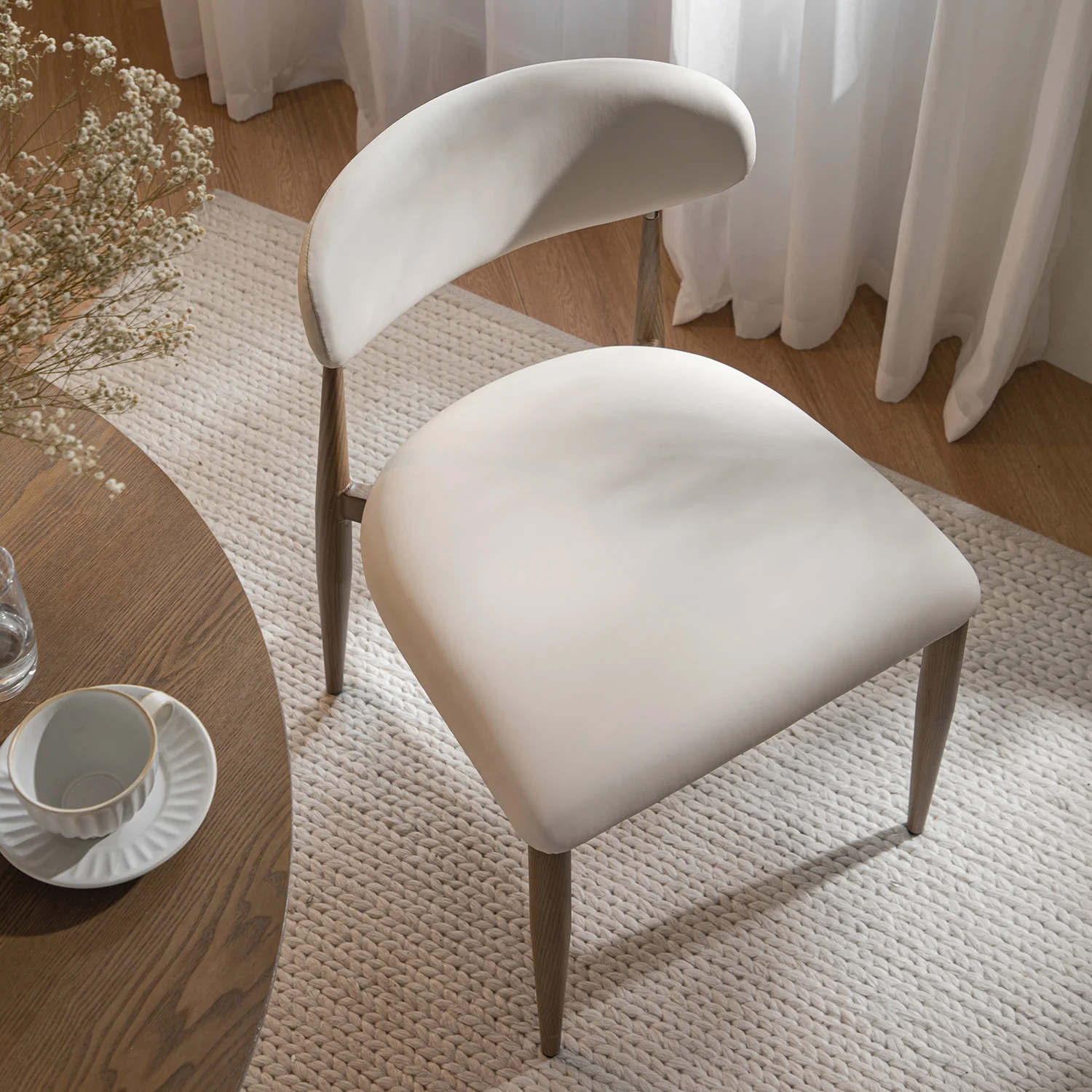Dagmar Set of 2 Dining Chairs, Beige Faux Leather | Silver Oak Frame - Image 3