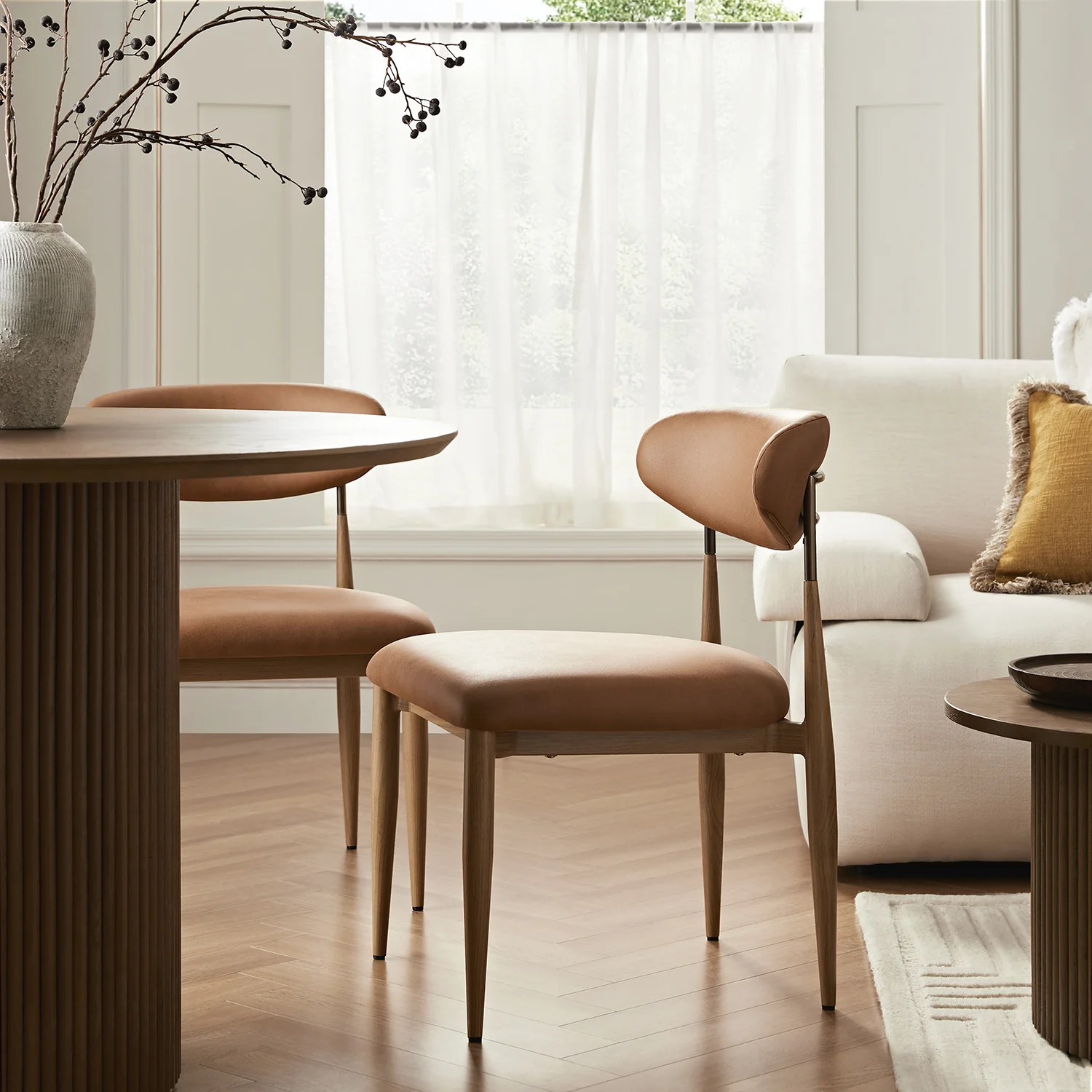 Dagmar Set of 2 Dining Chairs, Chestnut Faux Leather | Natural Frame - Image 3