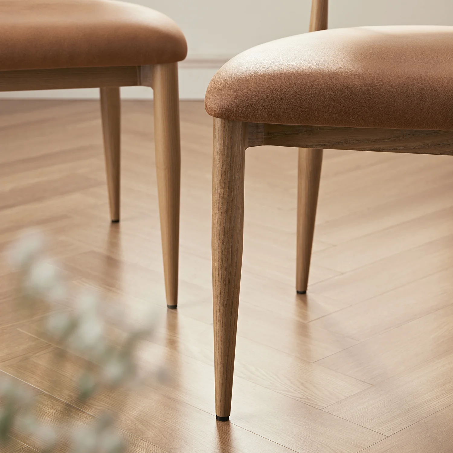 Dagmar Set of 2 Dining Chairs, Chestnut Faux Leather | Natural Frame - Image 6
