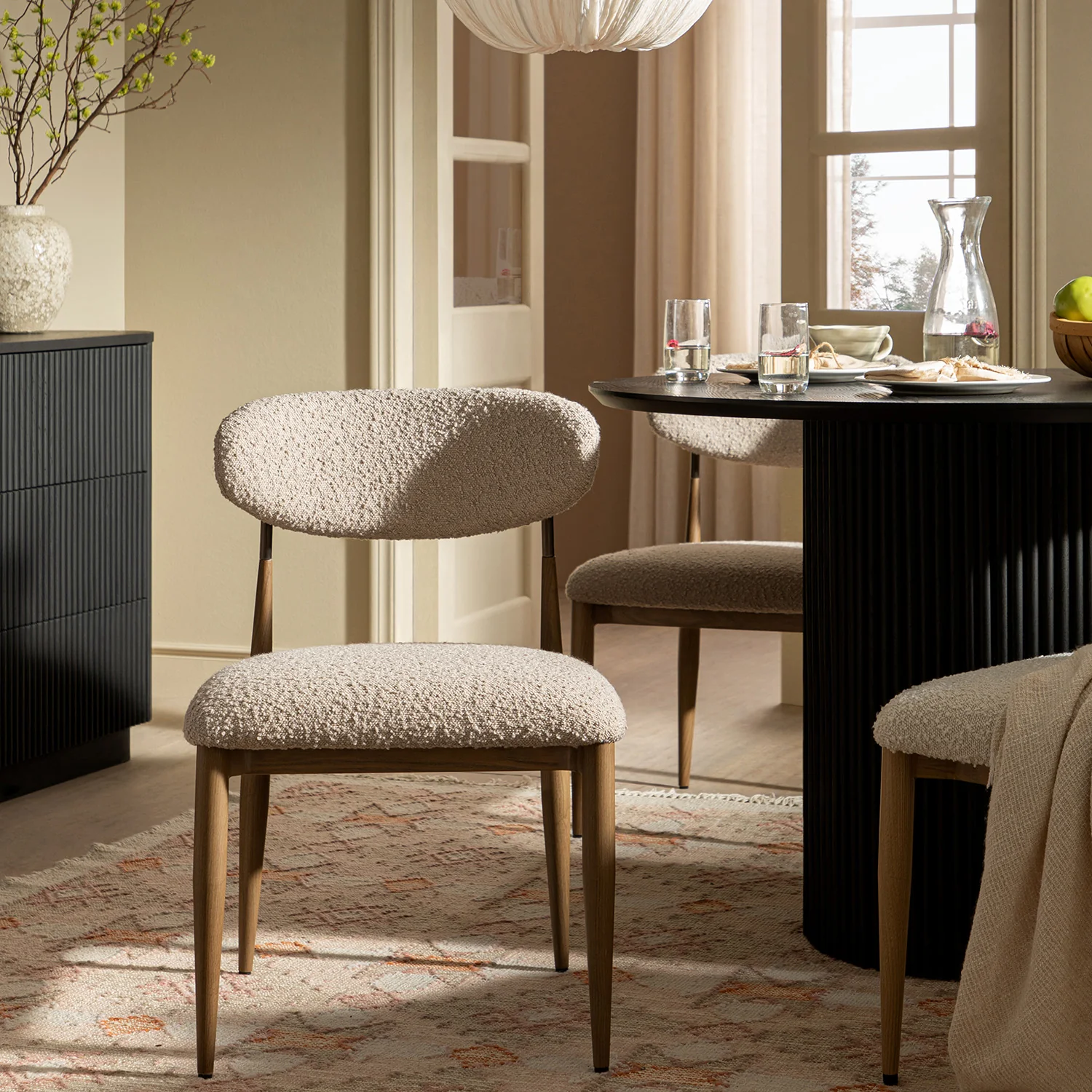 Dagmar Set of 2 Dining Chairs, Light Taupe Boucle | Silver Oak Frame - Image 3