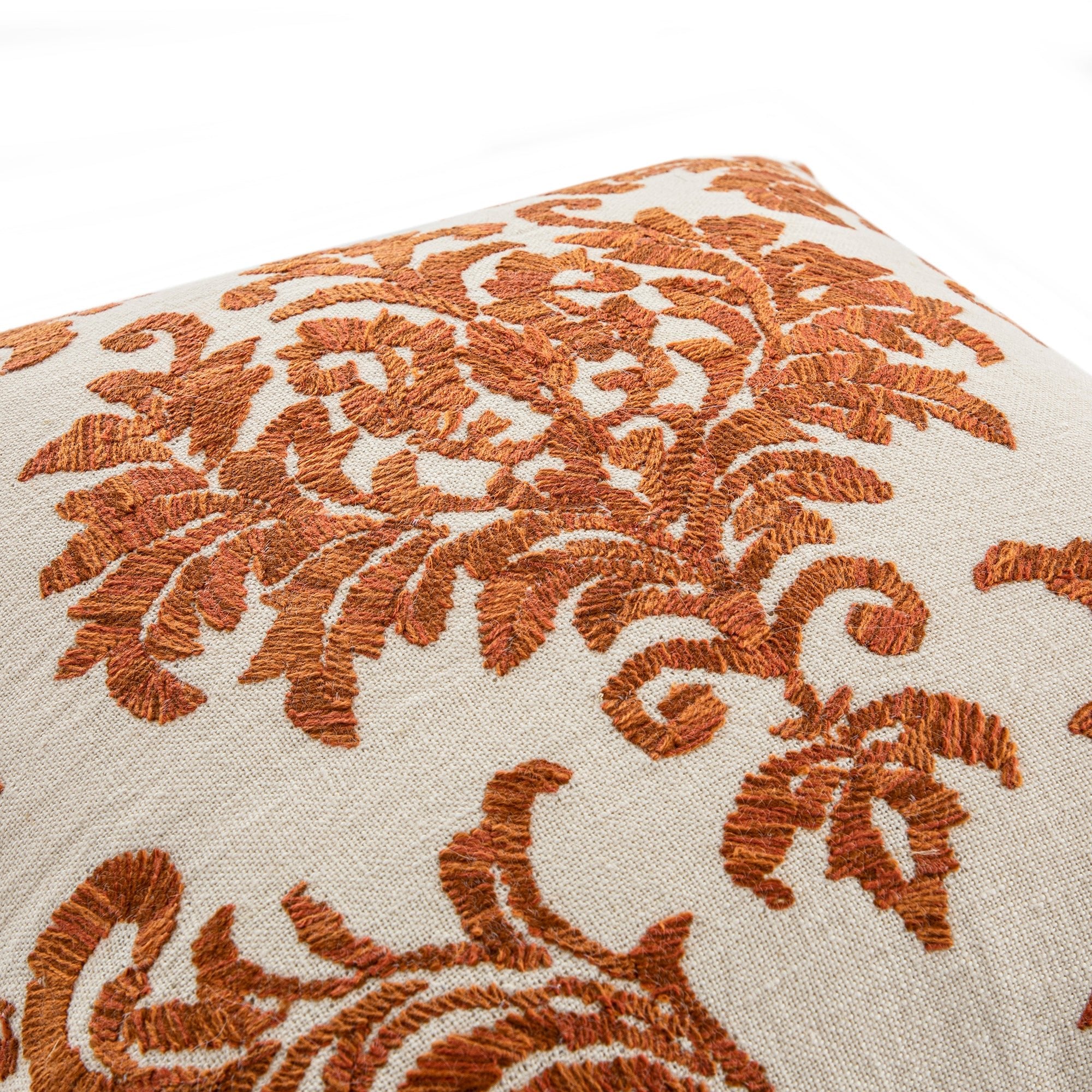 Damask Burnt Orange Wool Embroidered Cushion - Image 3