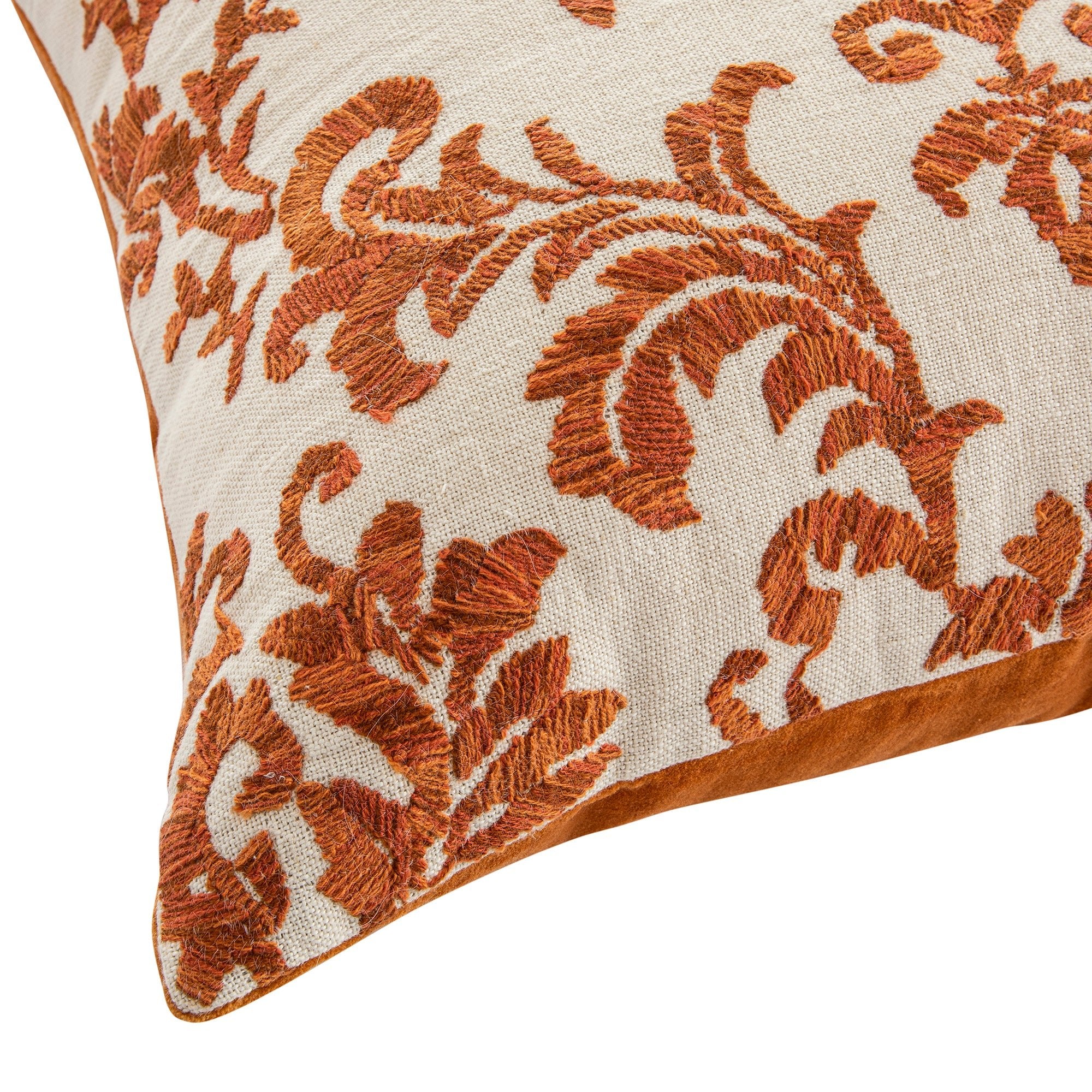 Damask Burnt Orange Wool Embroidered Cushion - Image 4