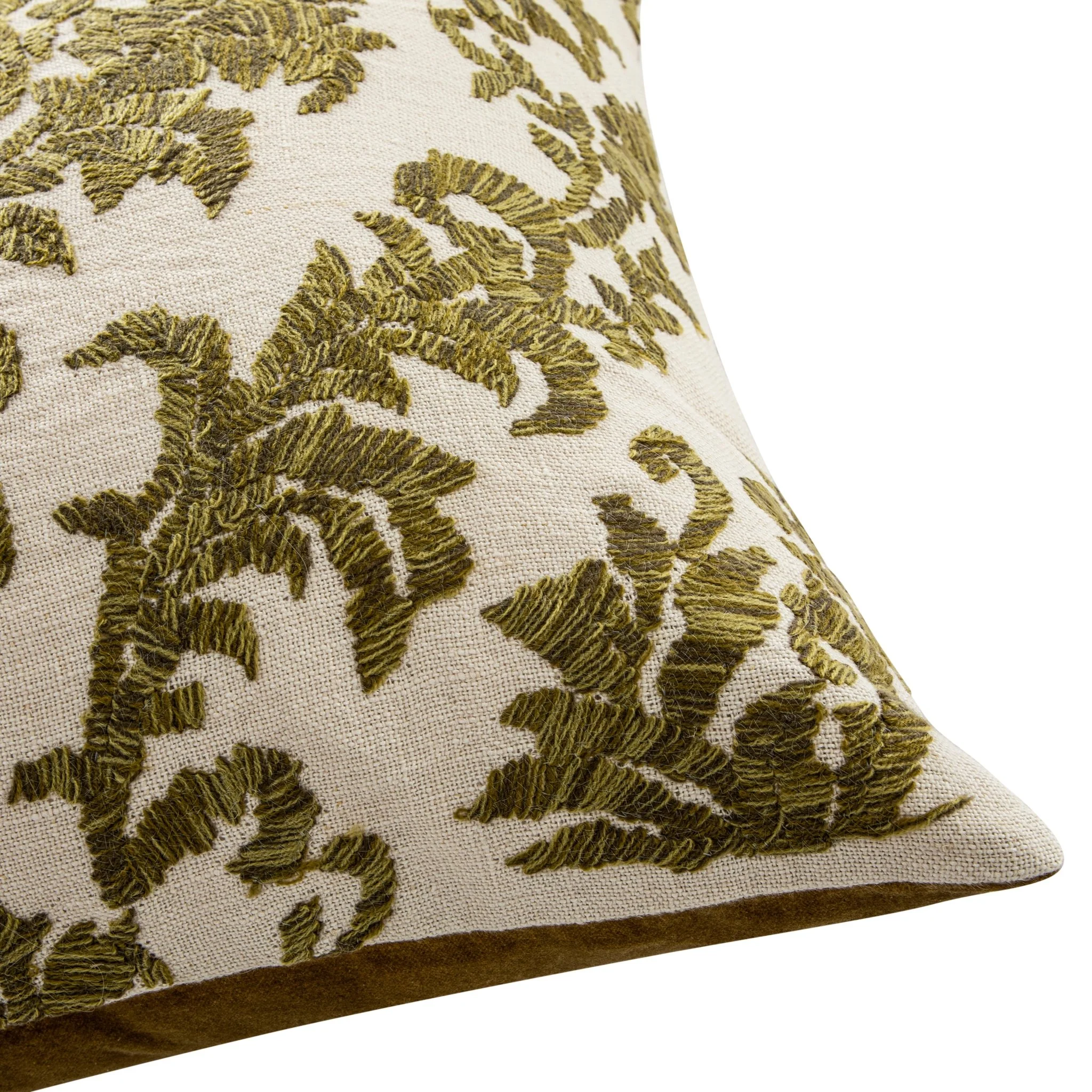 Damask Moss Green Wool Embroidered Cushion - Image 4