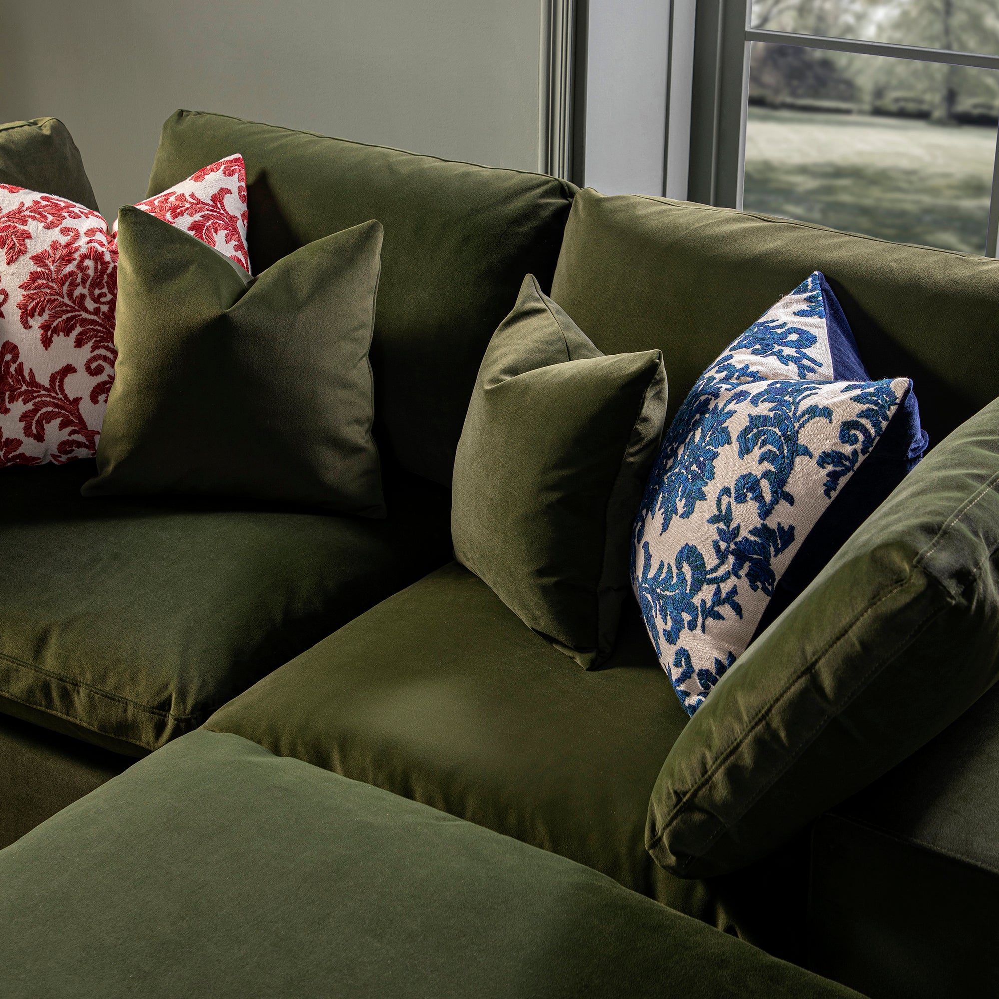 Damask Sapphire Wool Embroidered Cushion - Image 2