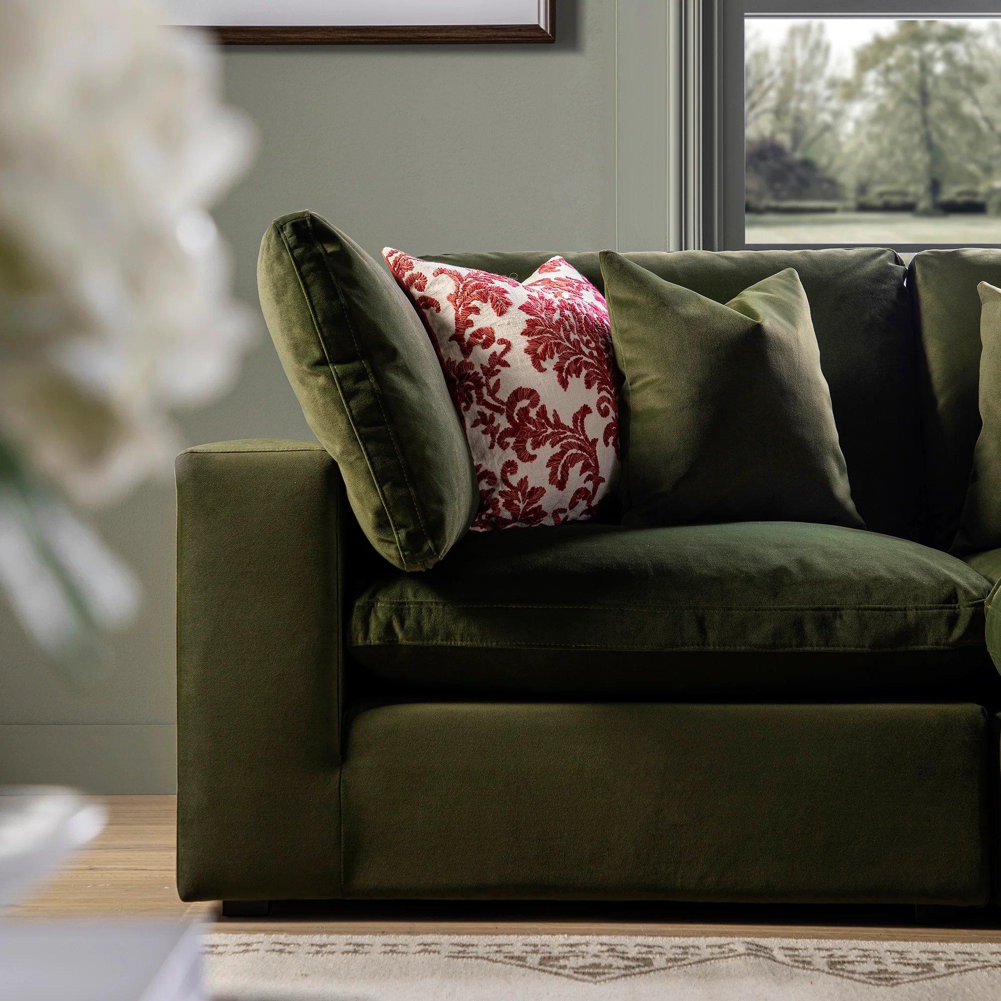 Damask Scarlet Red Wool Embroidered Cushion - Image 2