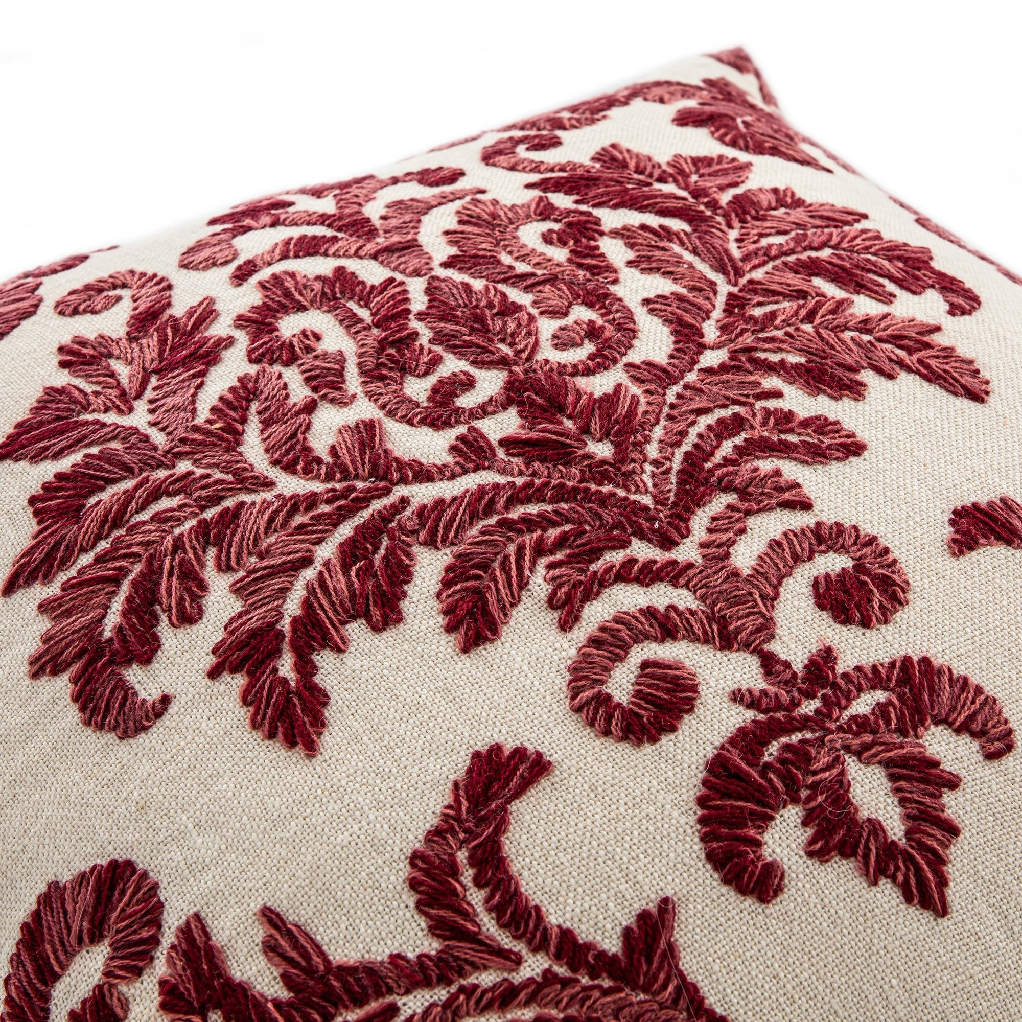 Damask Scarlet Red Wool Embroidered Cushion - Image 4