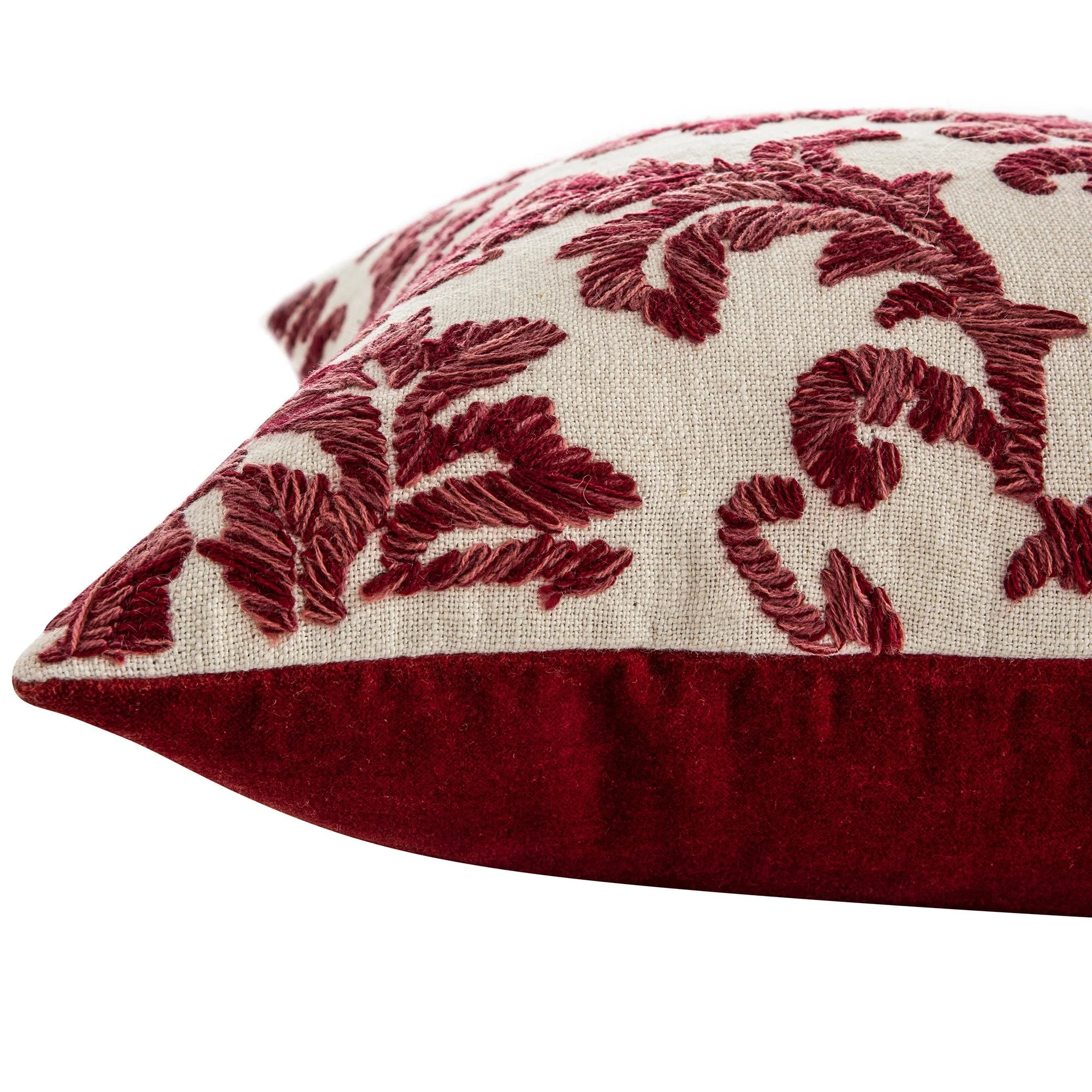 Damask Scarlet Red Wool Embroidered Cushion - Image 6