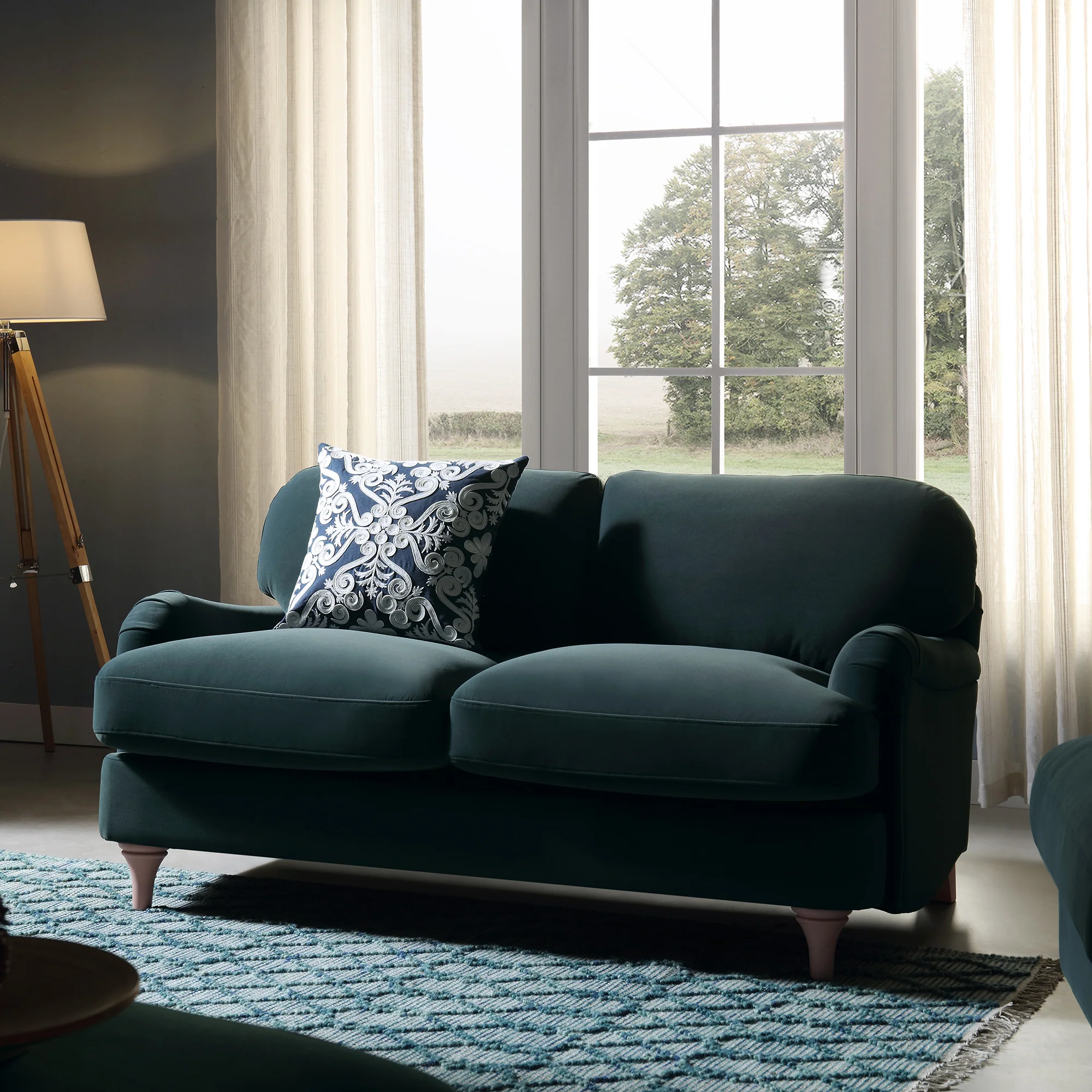 Daphnis Aegean Blue Velvet Sofa, 2-Seater - Image 2
