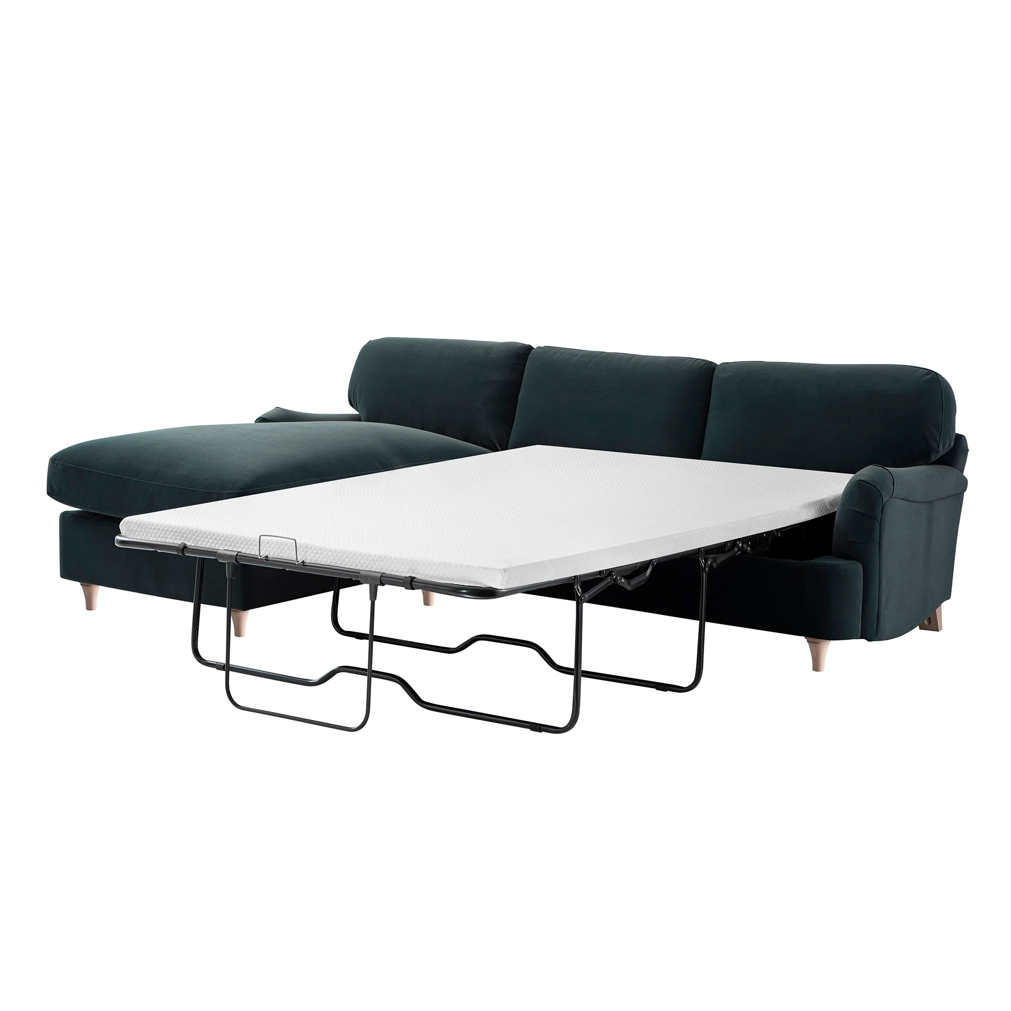 Daphnis Aegean Blue Velvet Sofa Bed, Grande Chaise Left Hand Facing - Image 10