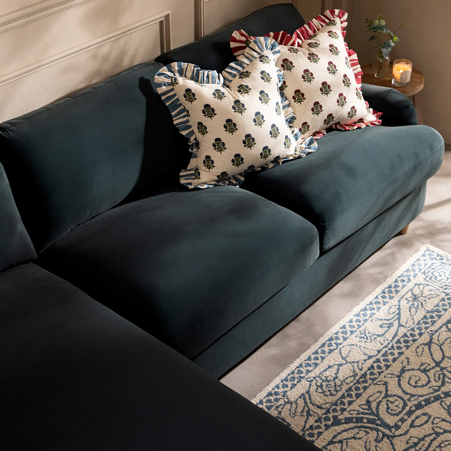 Daphnis Aegean Blue Velvet Sofa Bed, Grande Chaise Left Hand Facing - Image 7