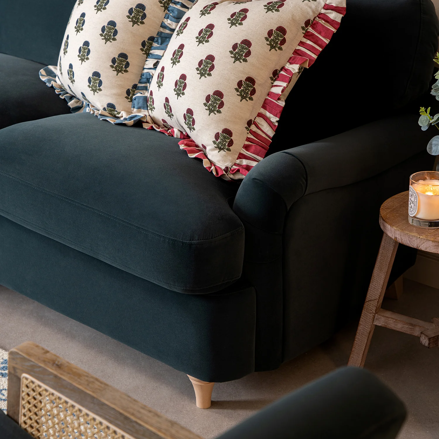 Daphnis Aegean Blue Velvet Sofa Bed, Grande Chaise Left Hand Facing - Image 8