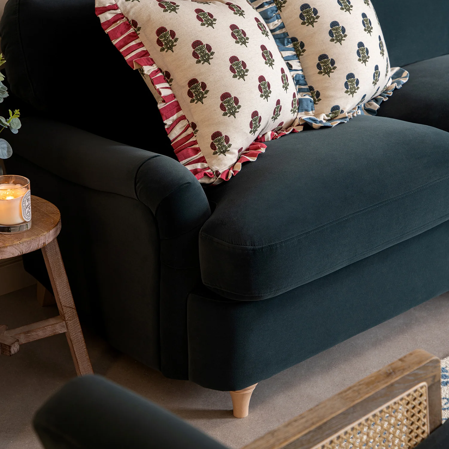 Daphnis Aegean Blue Velvet Sofa Bed, Grande Chaise Right Hand Facing - Image 7