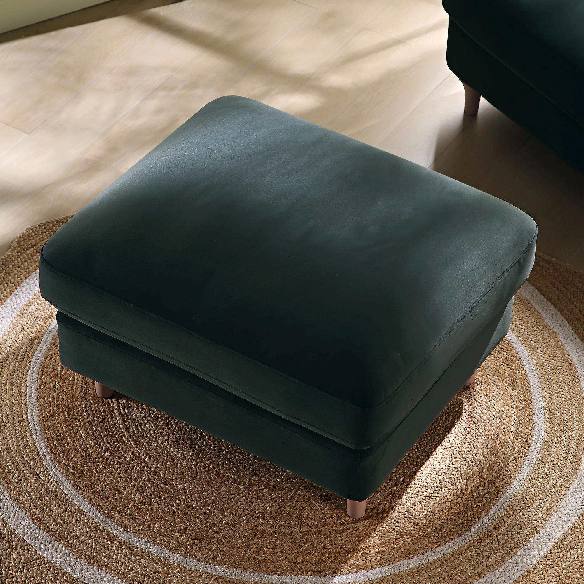 Daphnis Aegean Blue Velvet Sofa, Footstool - Image 3
