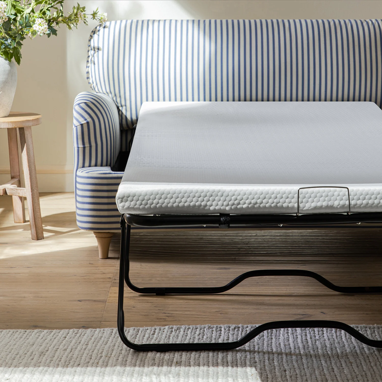 Daphnis Blue Striped Linen Blend Fabric Sofa Bed, Loveseat - Image 10