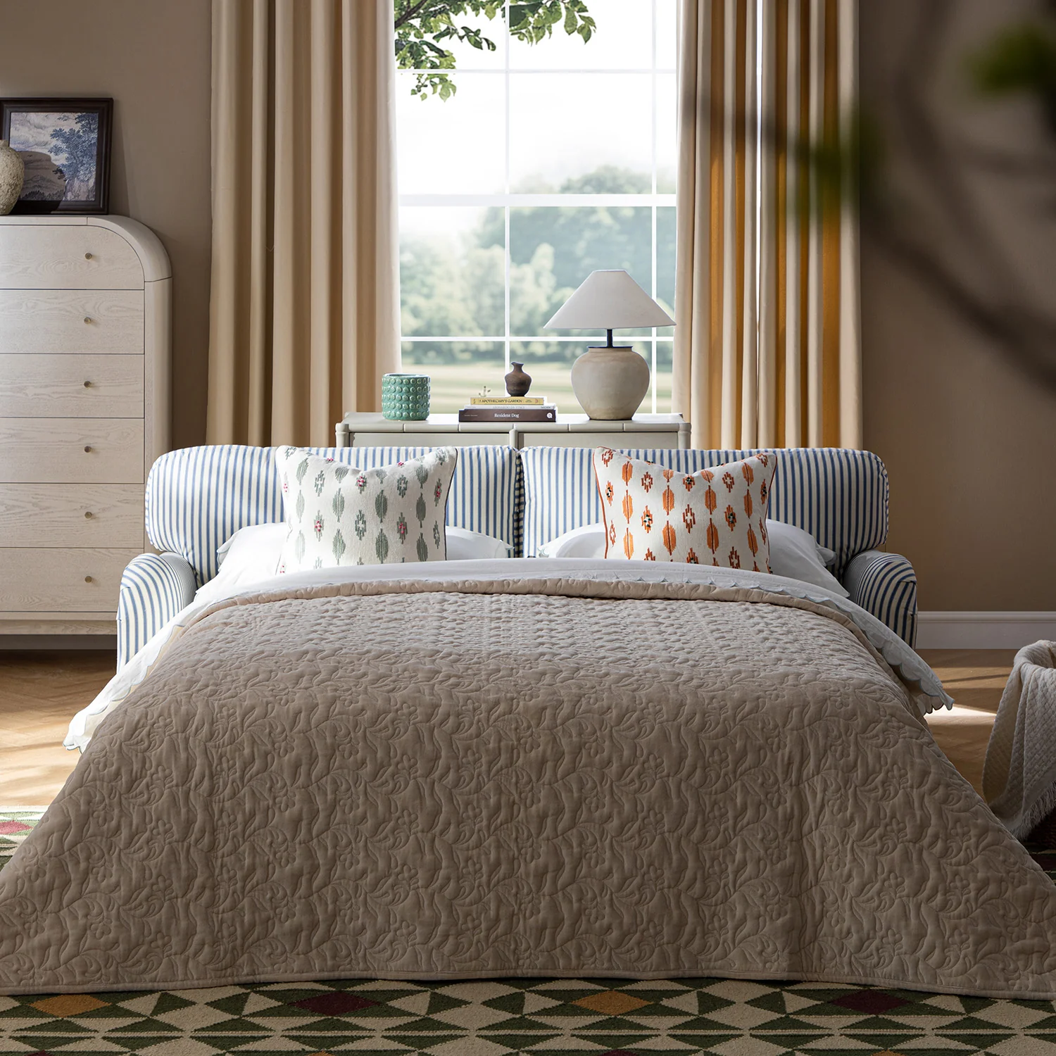 Daphnis Blue Striped Linen Blend Sofa Bed, Large 3-Seater - Image 4