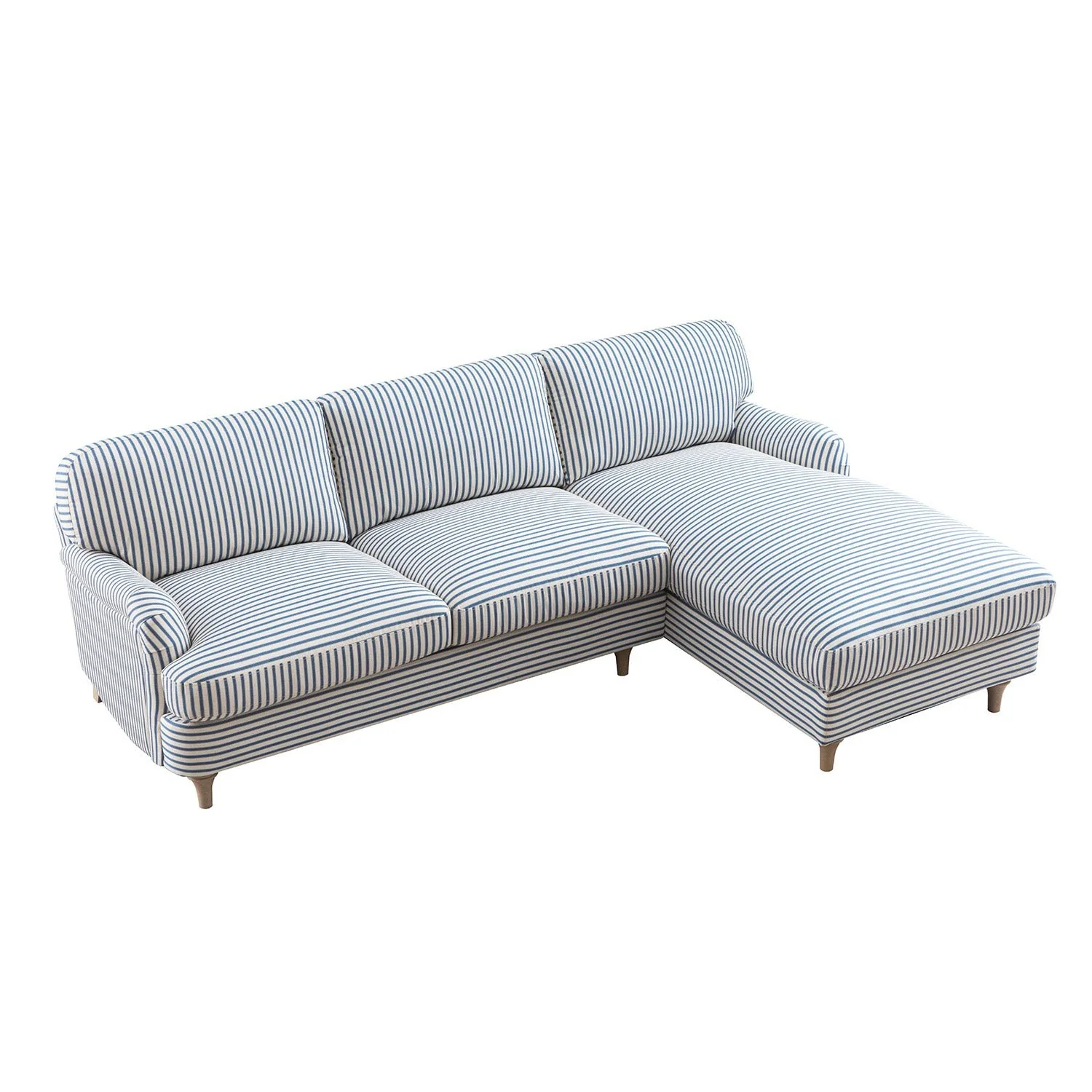 Daphnis Blue Striped Linen Blend Sofa, Grande Chaise Sofa Right Hand Facing - Image 10