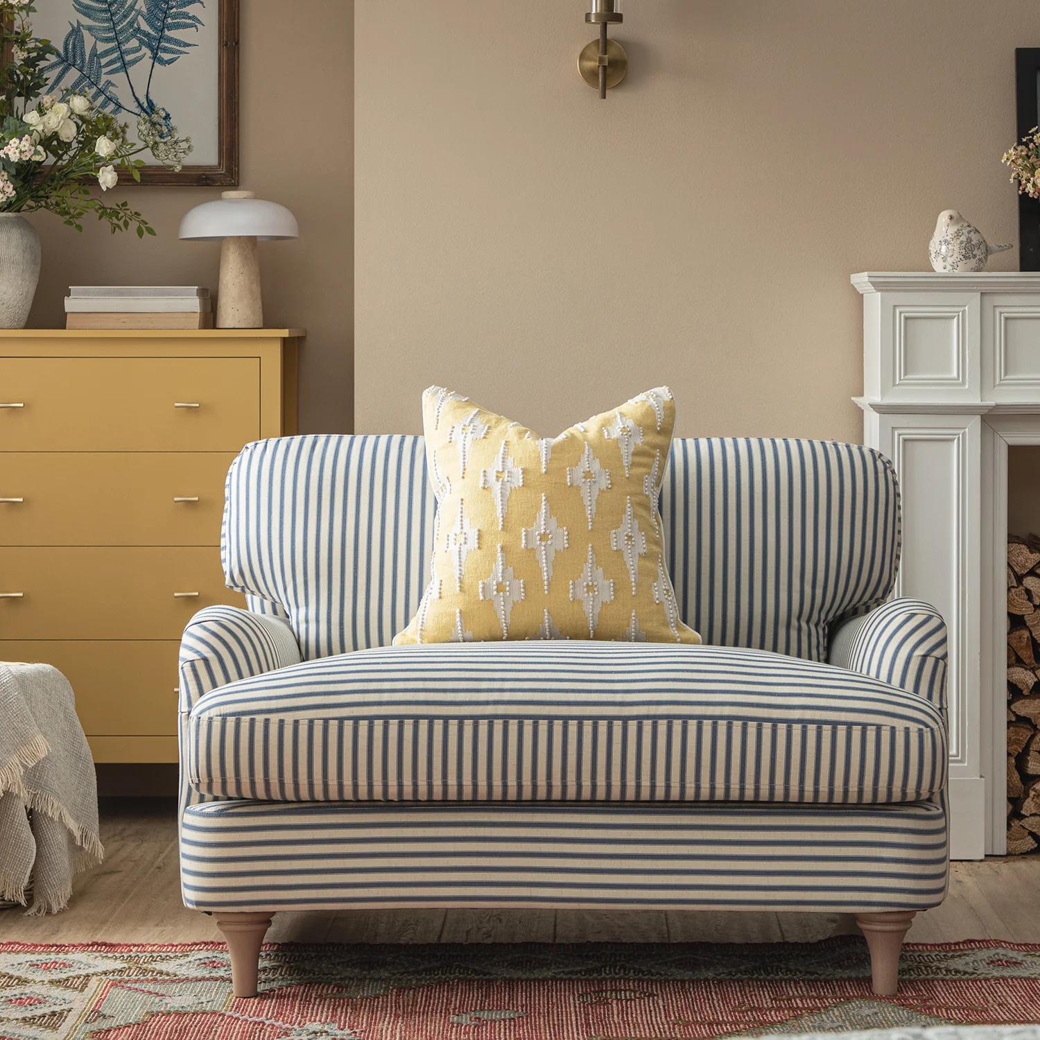 Daphnis Blue Striped Linen Blend Sofa, Loveseat - Image 2