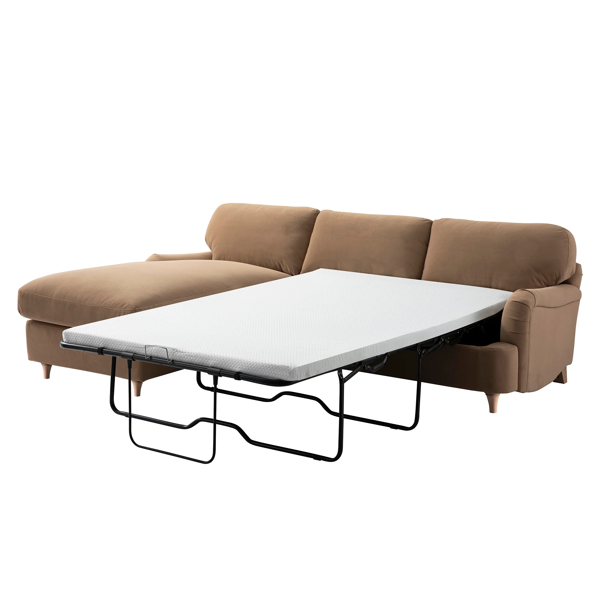 Daphnis Camel Velvet Sofa Bed, Grande Chaise Left Hand Facing - Image 11