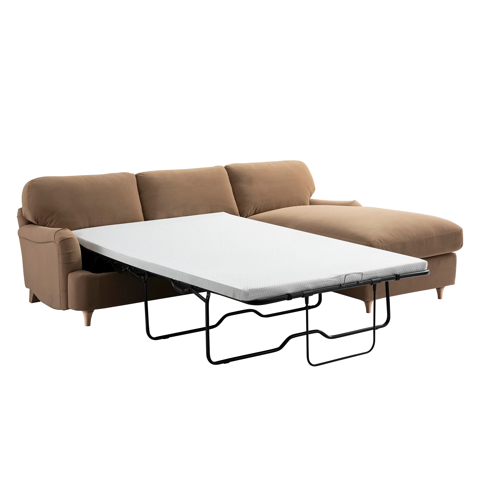 Daphnis Camel Velvet Sofa Bed, Grande Chaise Right Hand Facing - Image 11