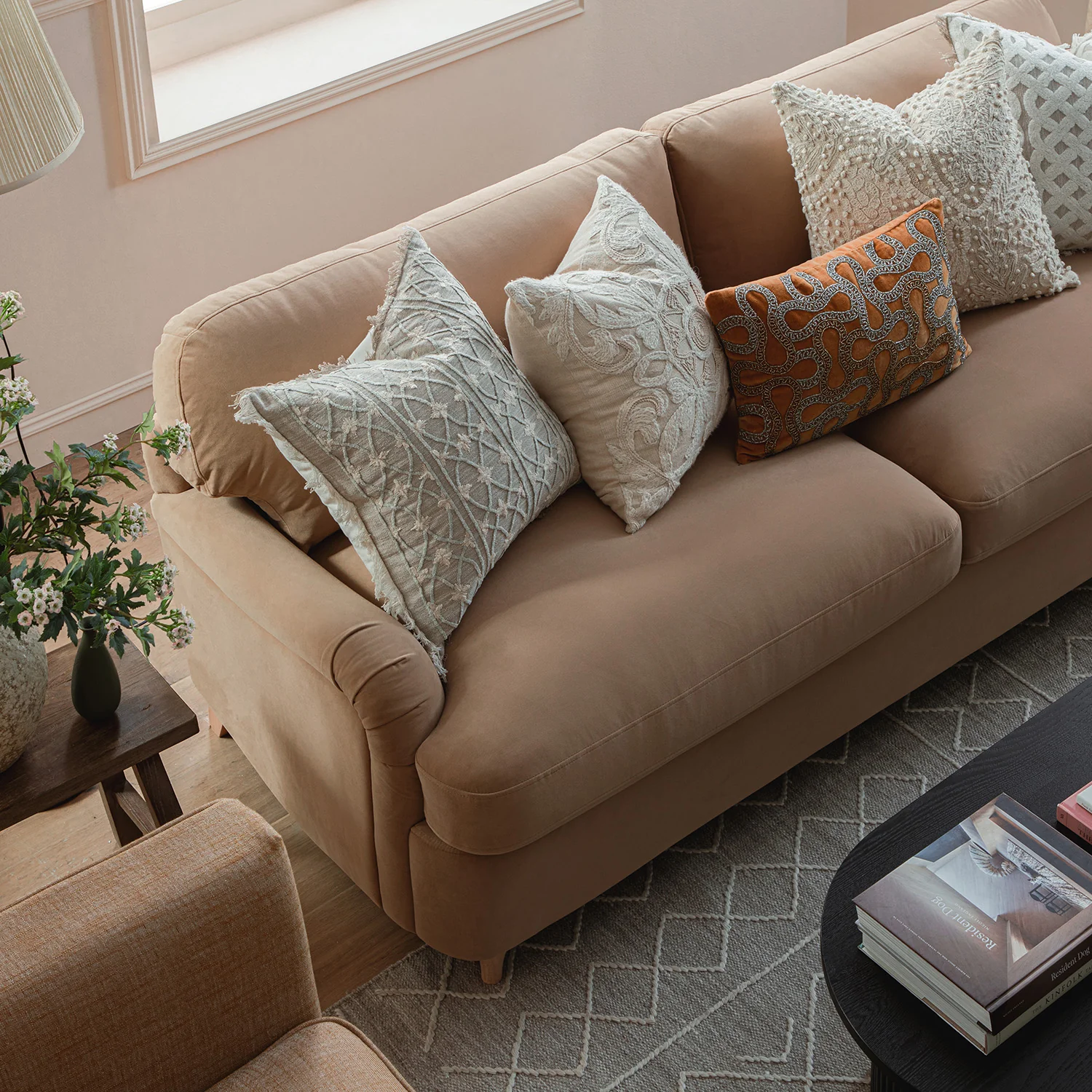 Daphnis Camel Velvet Sofa Bed, Large 3-Seater - Image 8